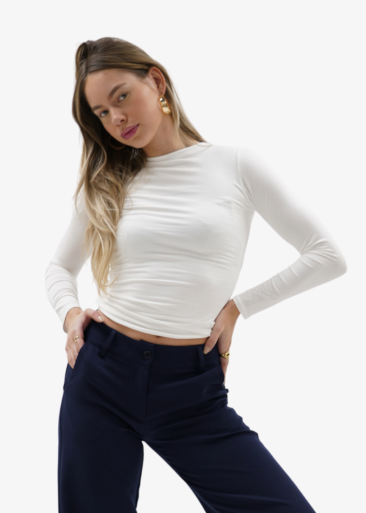 Long sleeve top long off-white