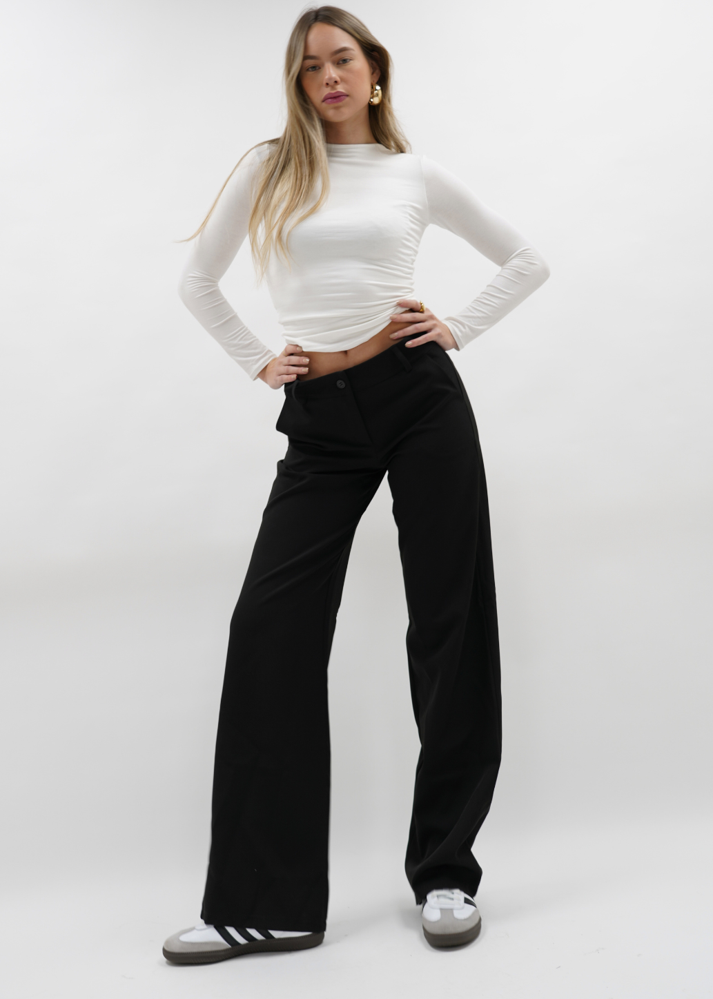Low/mid waist straight leg pants casual black (TALL) - Mauré