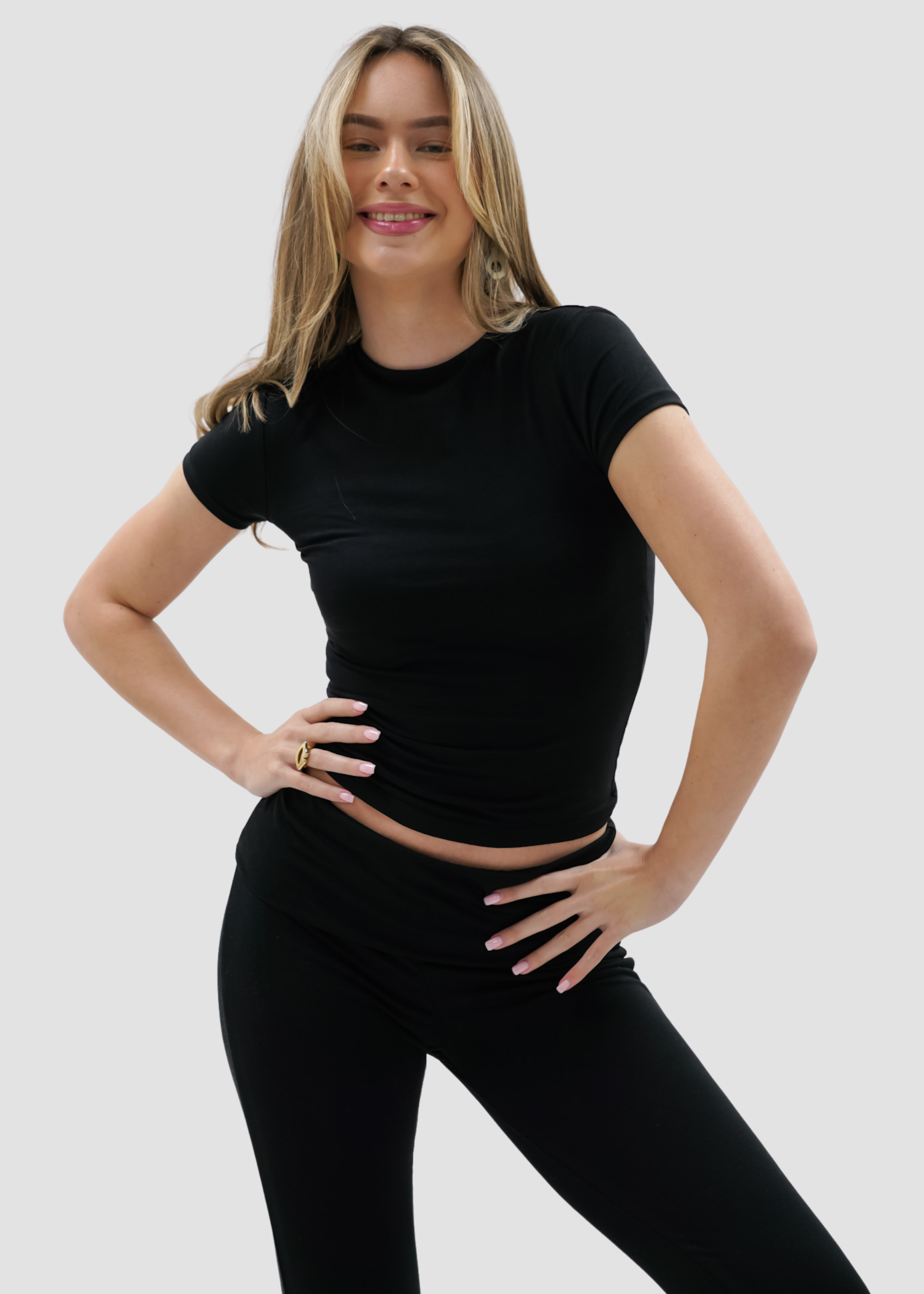 Short sleeve top long black