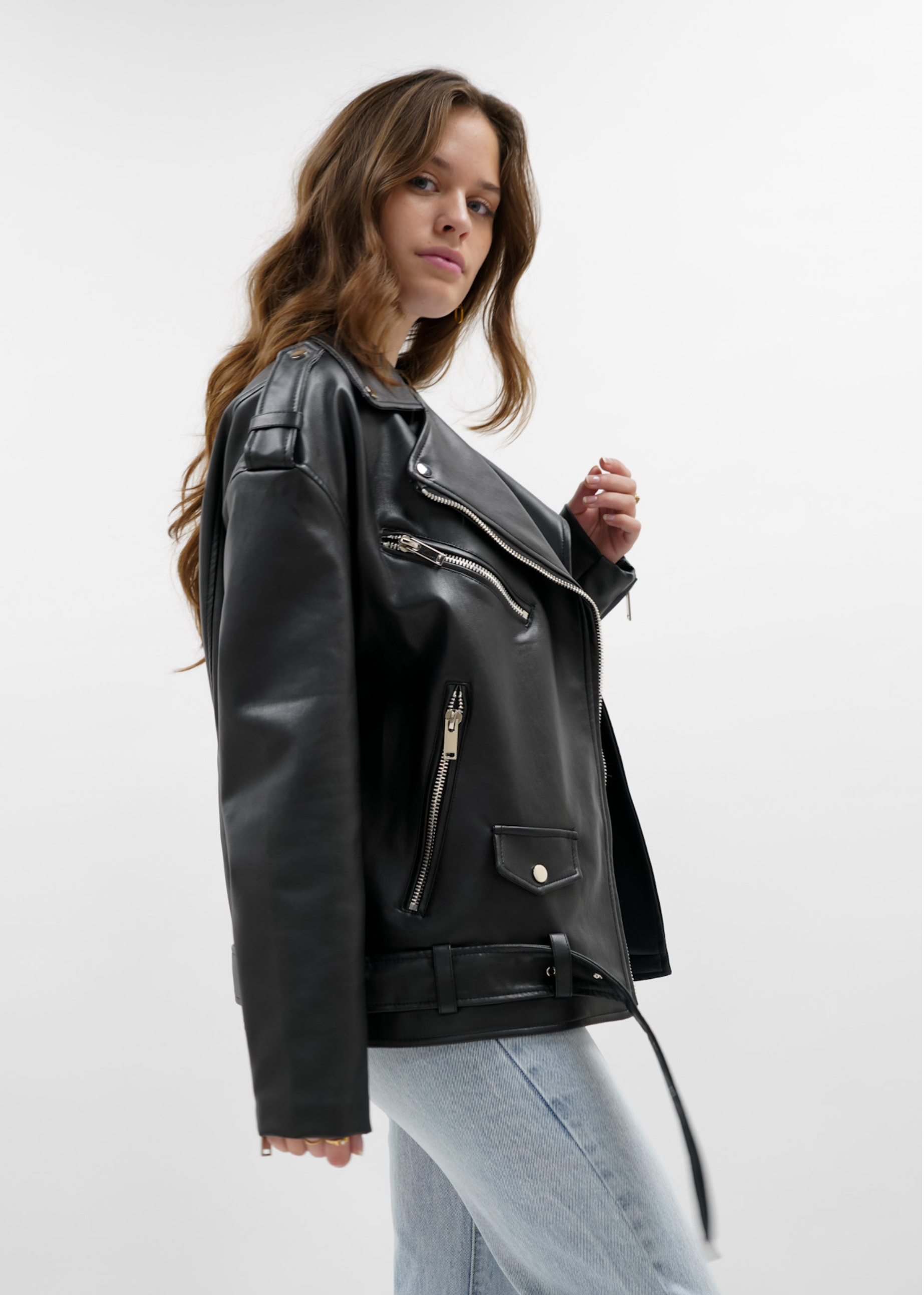 Veste motard surdimensionnée noire
