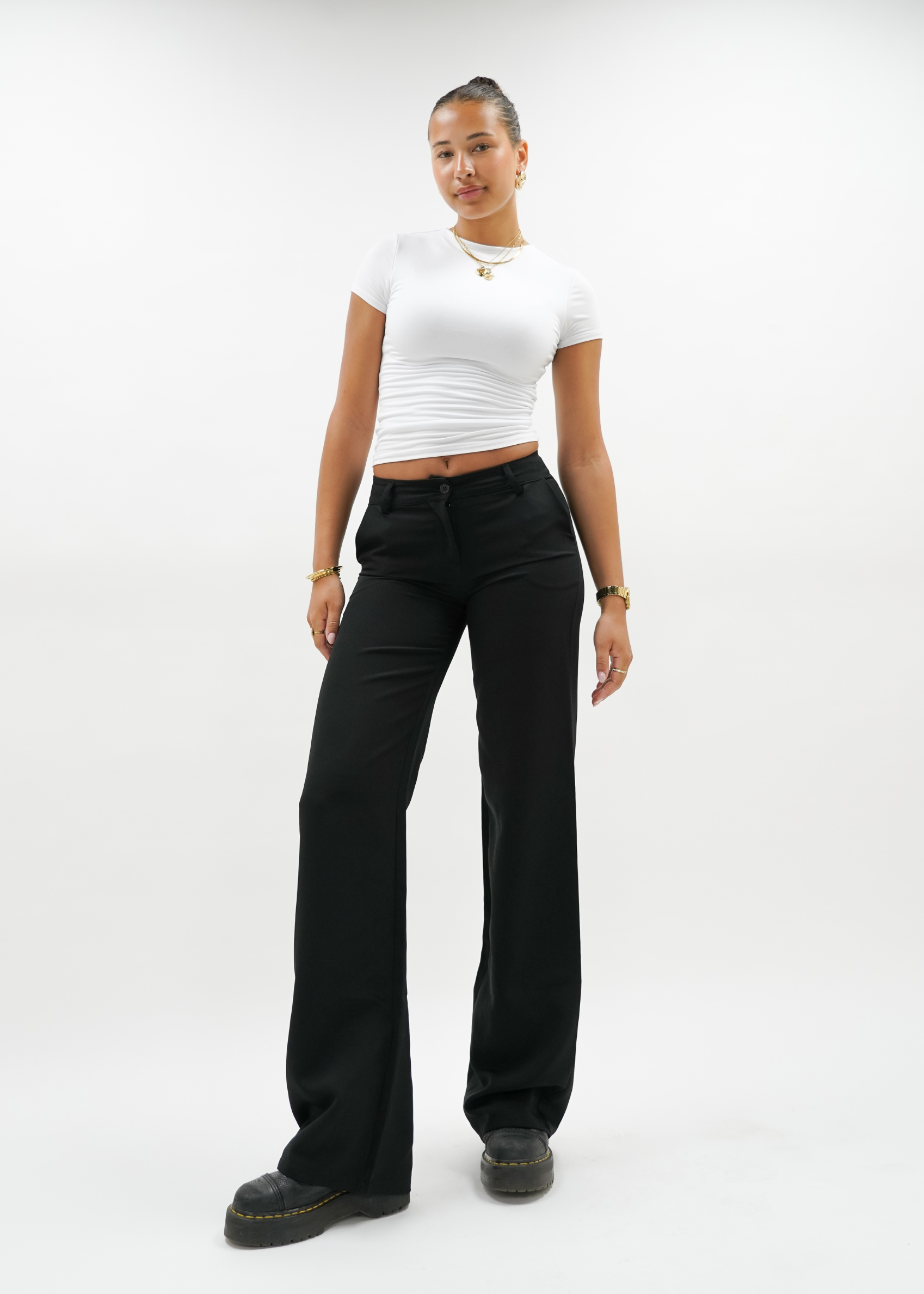 Pantalon noir taille basse deals