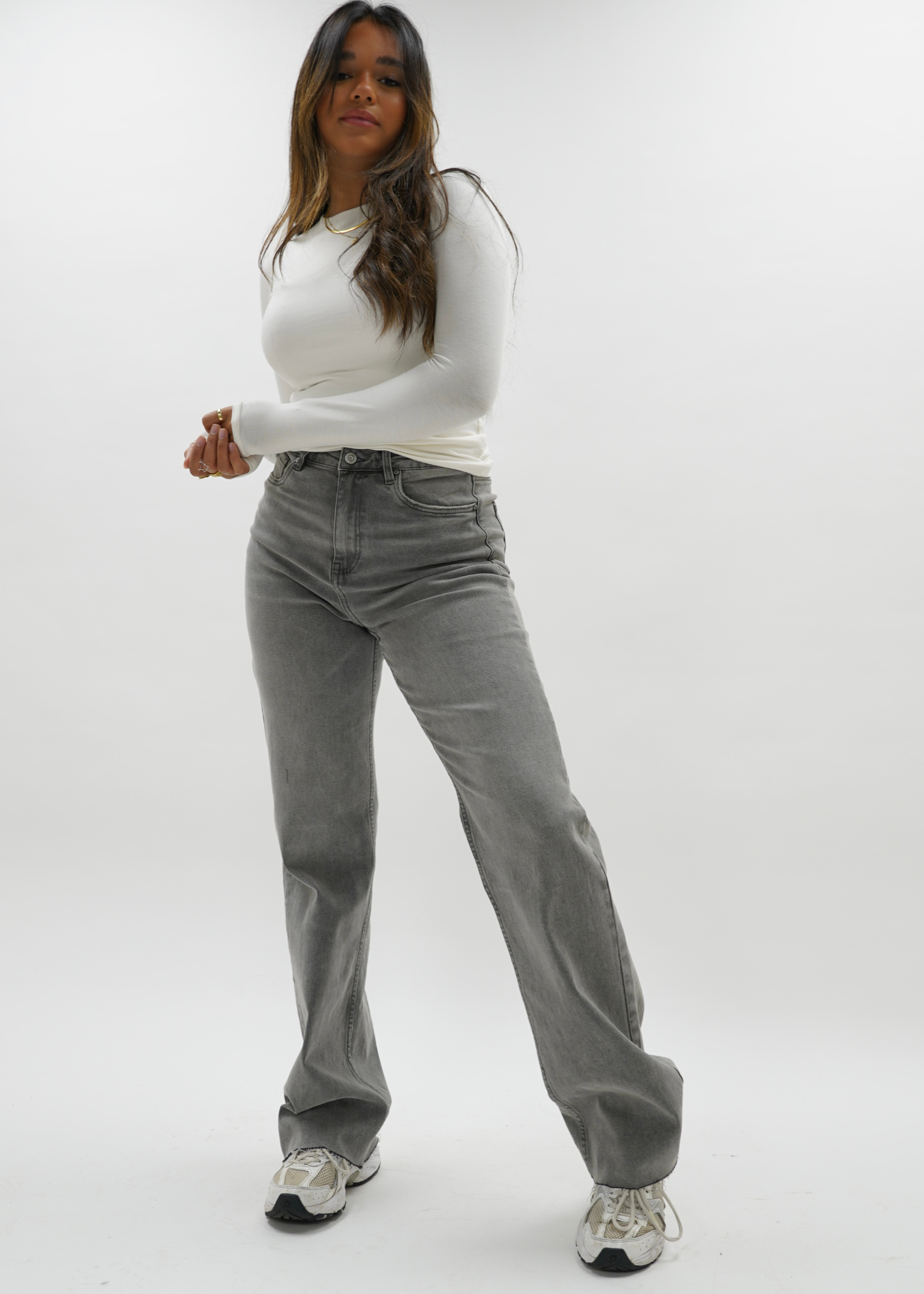 High waist straight leg jeans grey