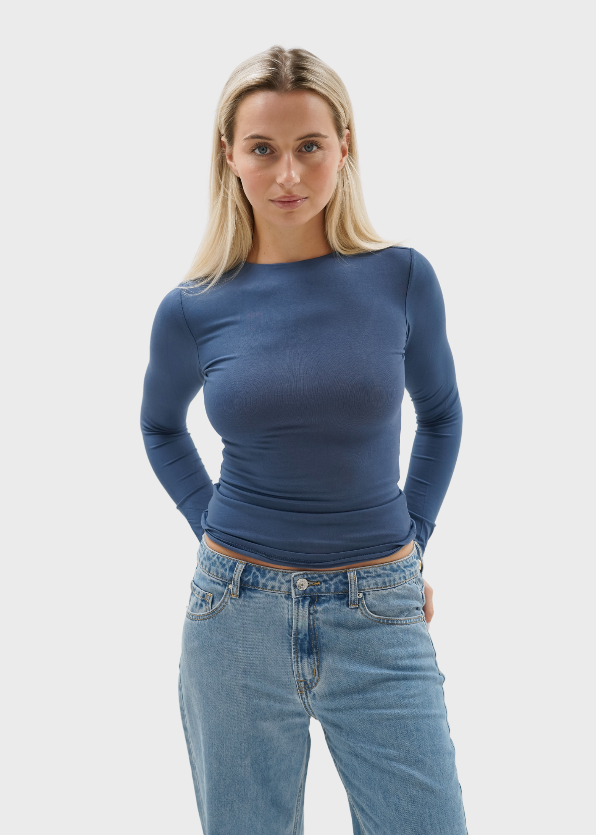 Long sleeve top long dark blue