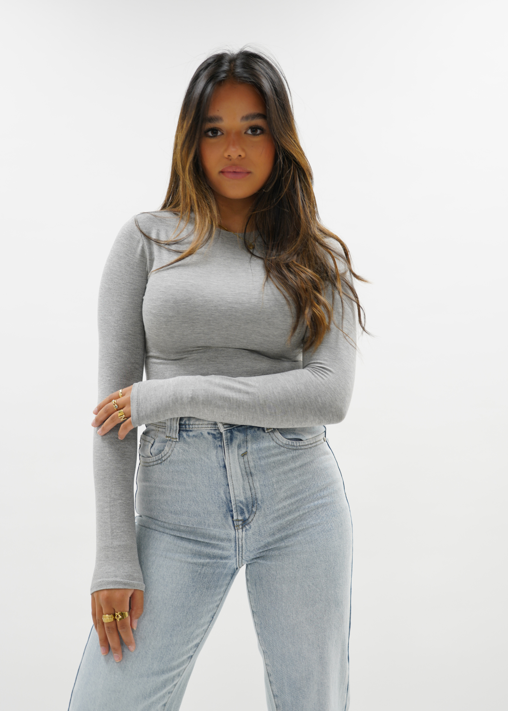 Body manches longues gris clair chiné