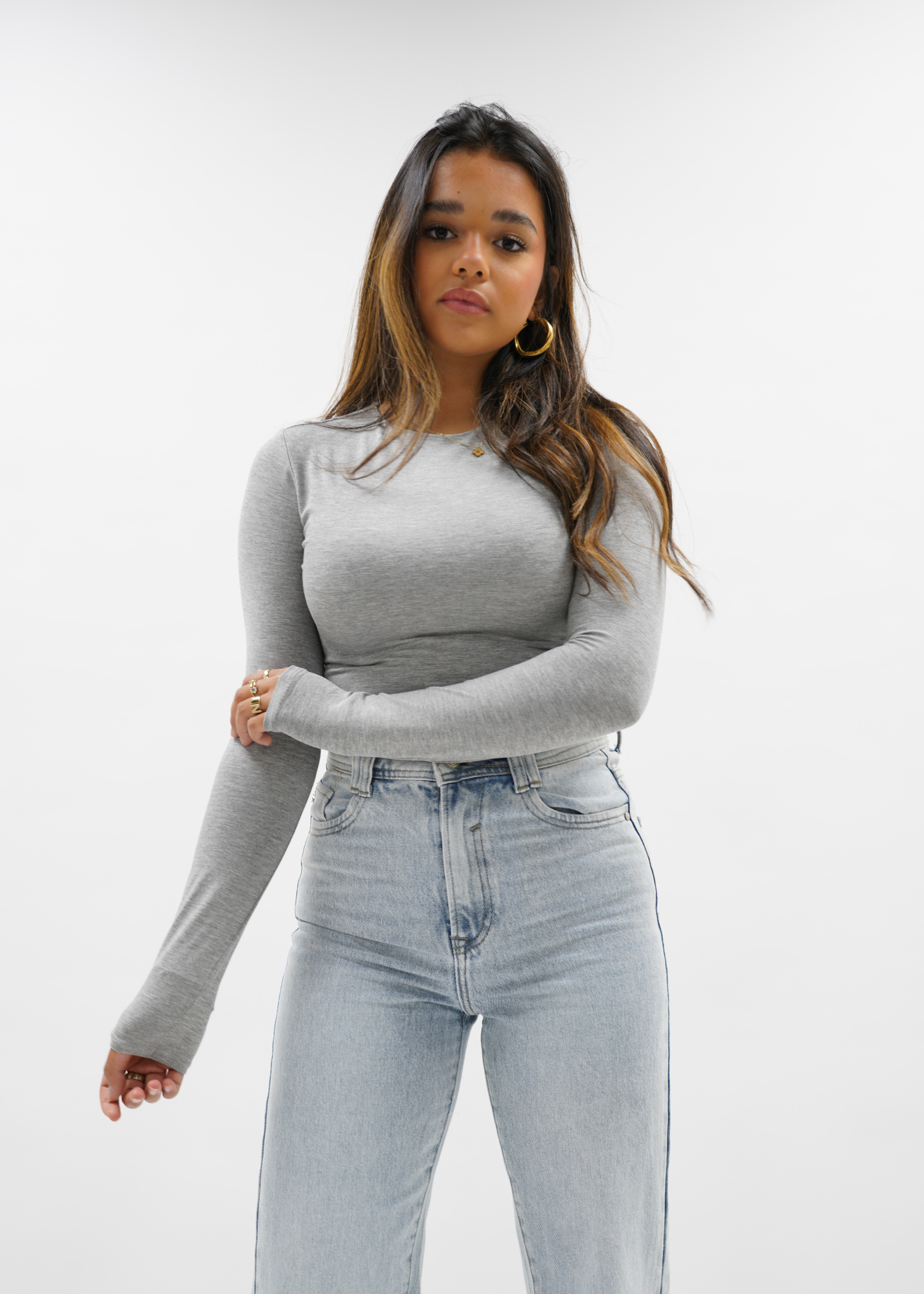 Body manches longues gris clair chiné