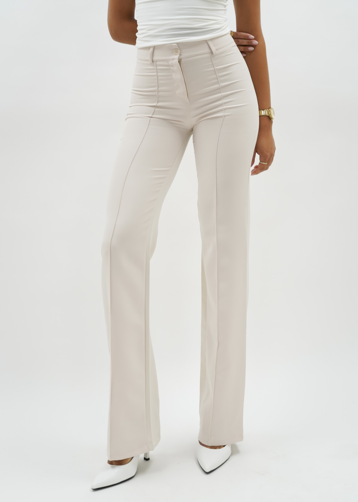Straight leg pants with pressfold crème (TALL)