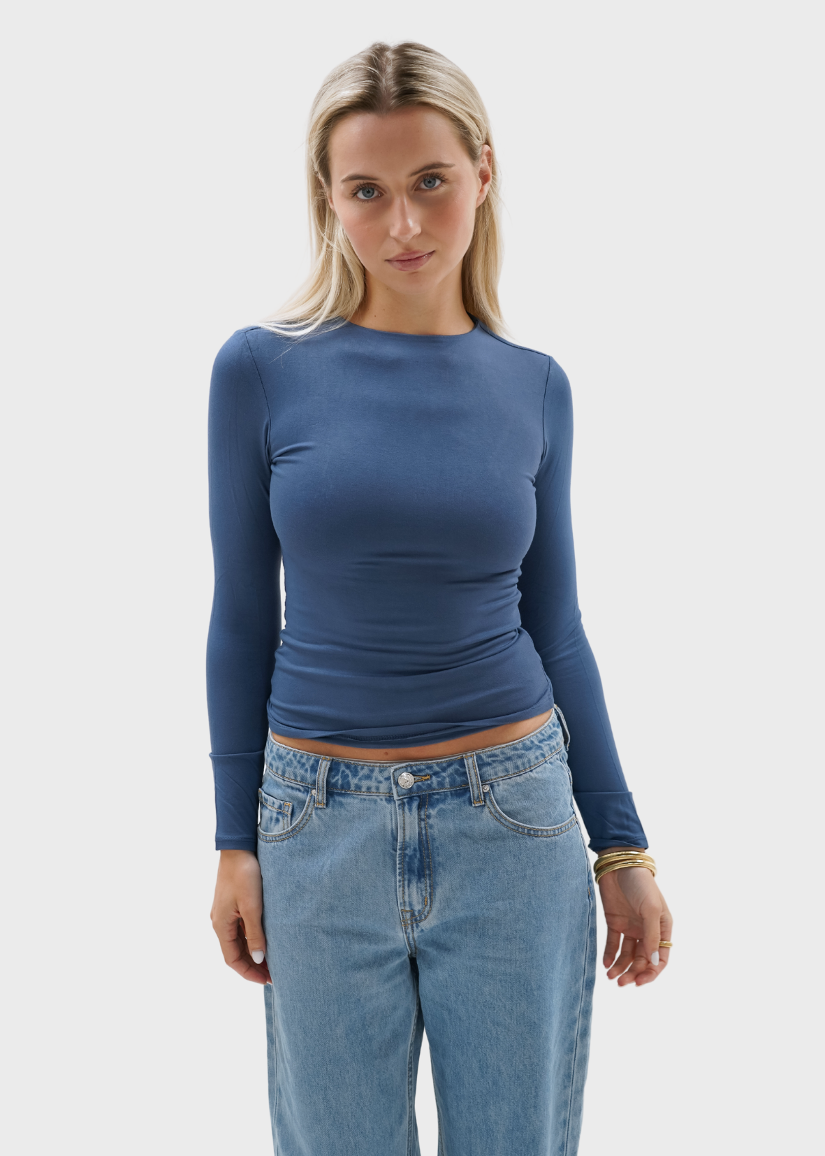 Long sleeve top long dark blue