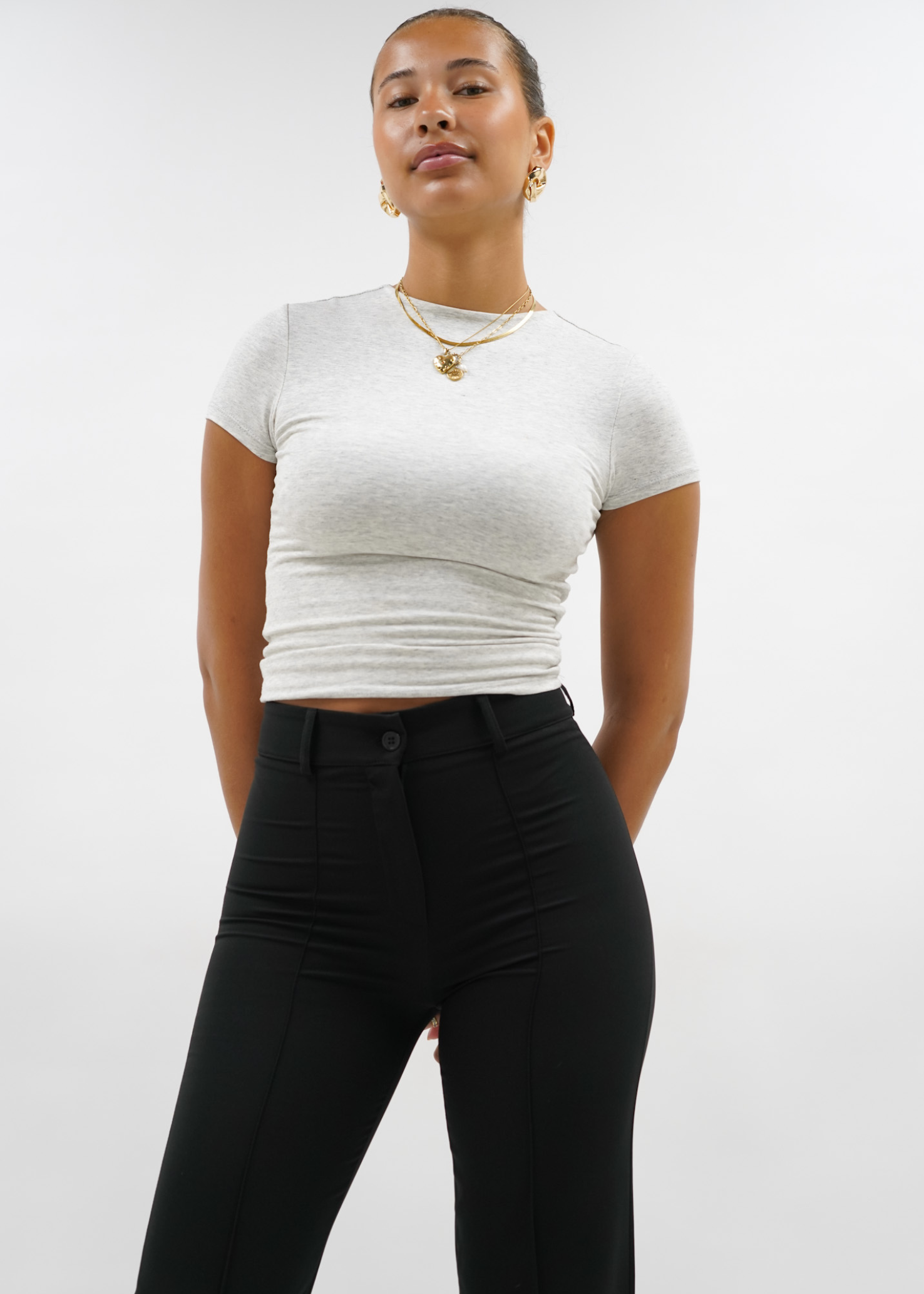 Straight leg pants with pressfold black (TALL)