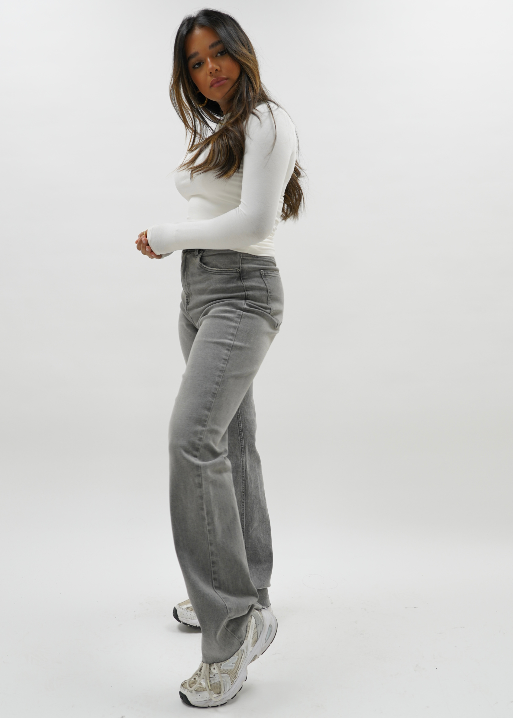 High waist wide leg jeans gray