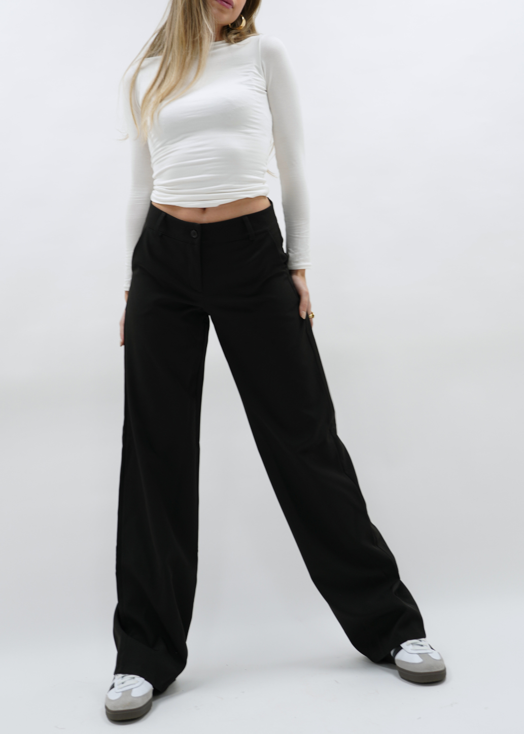 Low/mid waist pants casual black (REGULAR)