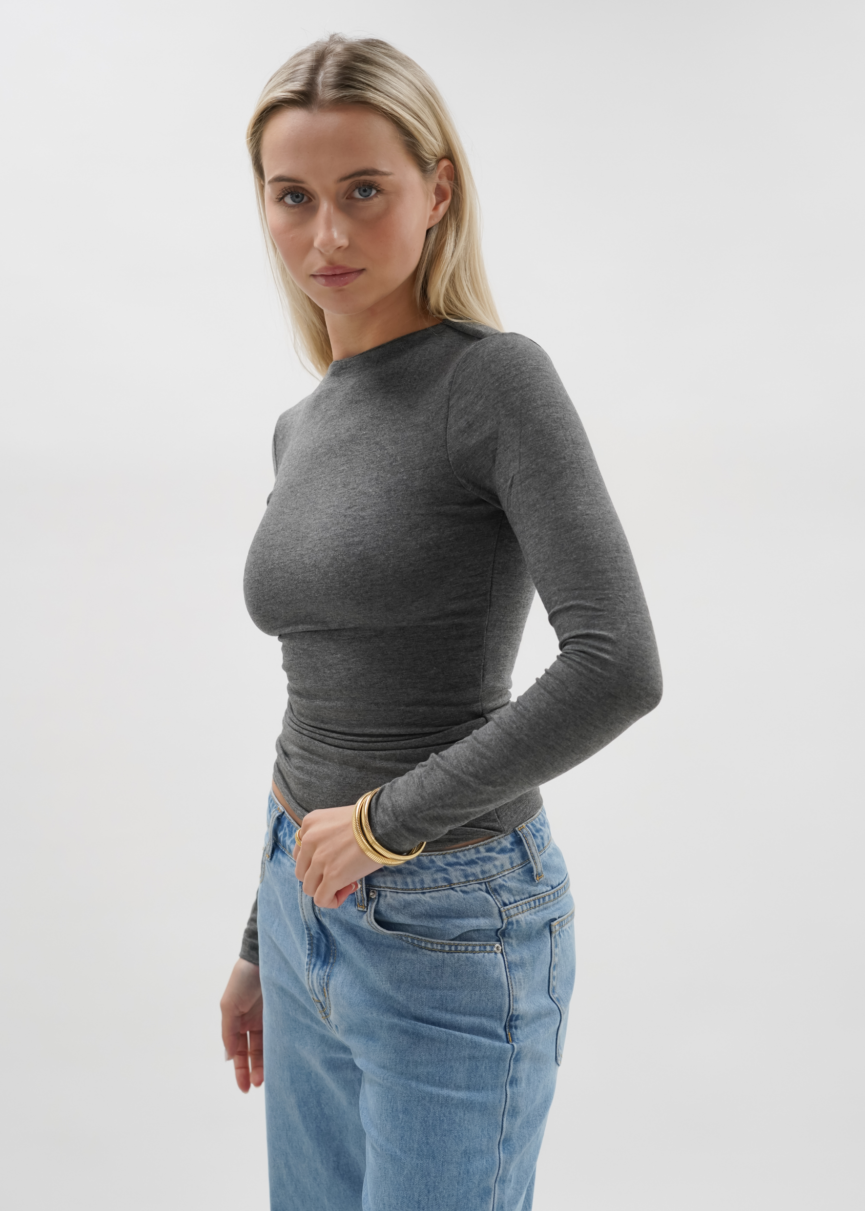 Long sleeve top long dark grey