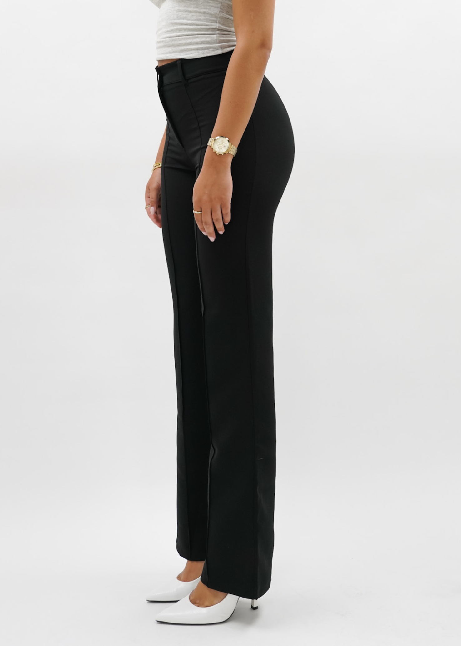 Straight leg pants with pressfold black (TALL)