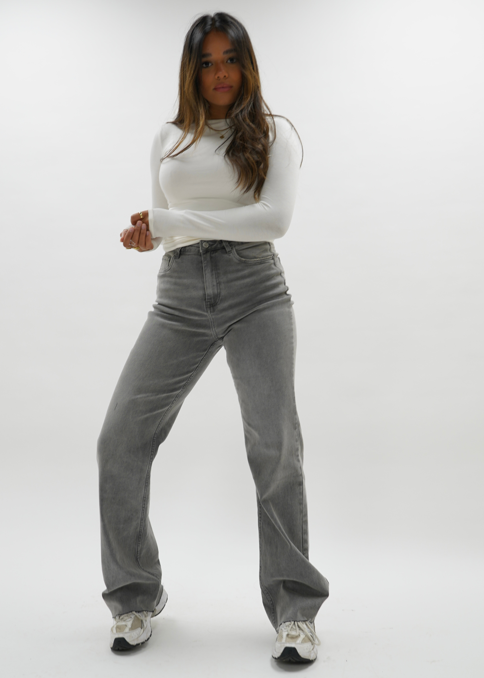 High waist straight leg jeans grey