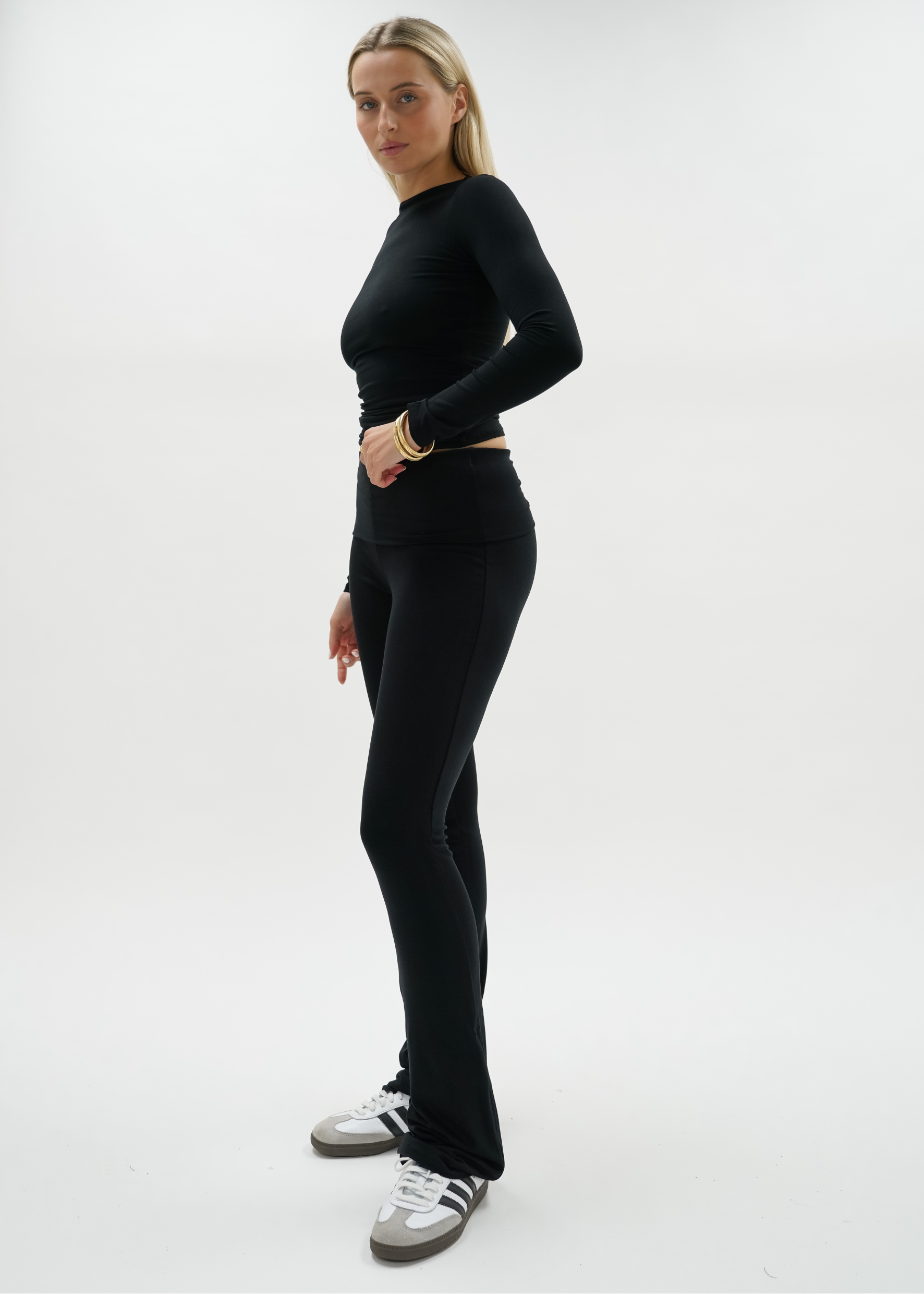 Fold-over flared pants black(TALL)