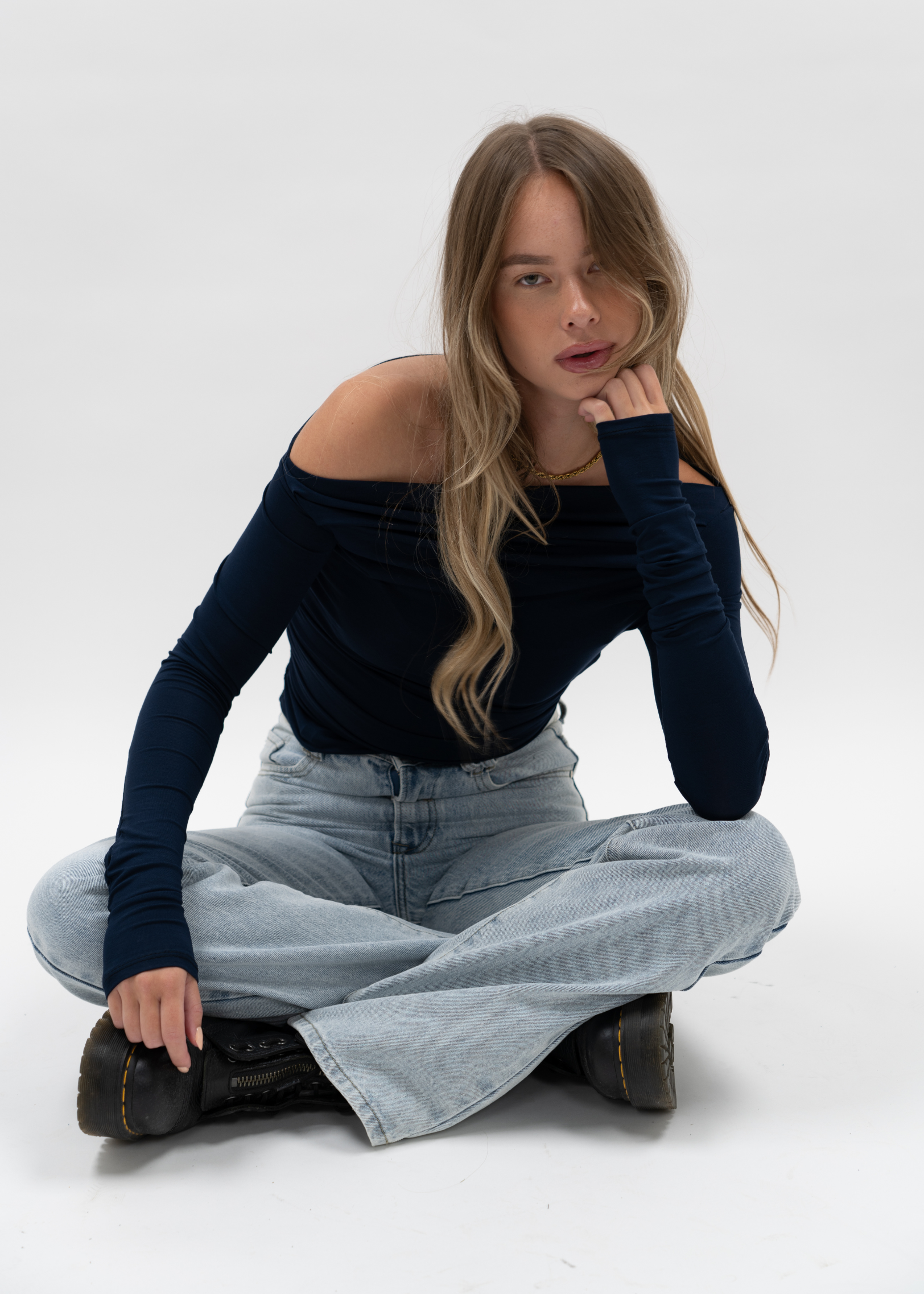 Schulter freies Top-Nacht blau