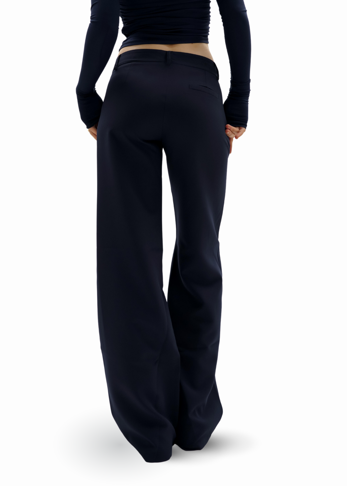 Pantalon droit taille basse/mi-longue casual bleu nuit (REGULAR)