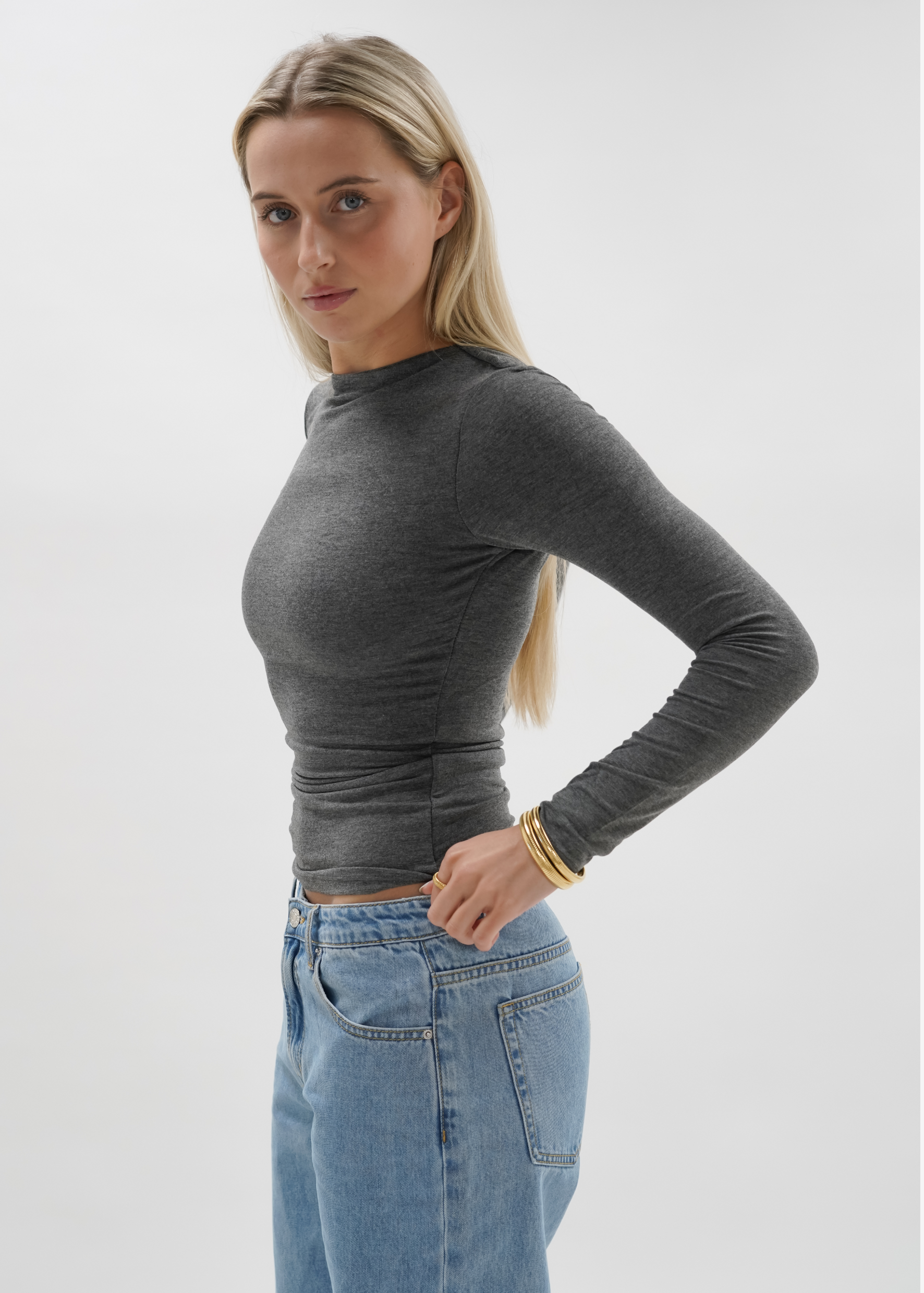 Long sleeve top long dark grey