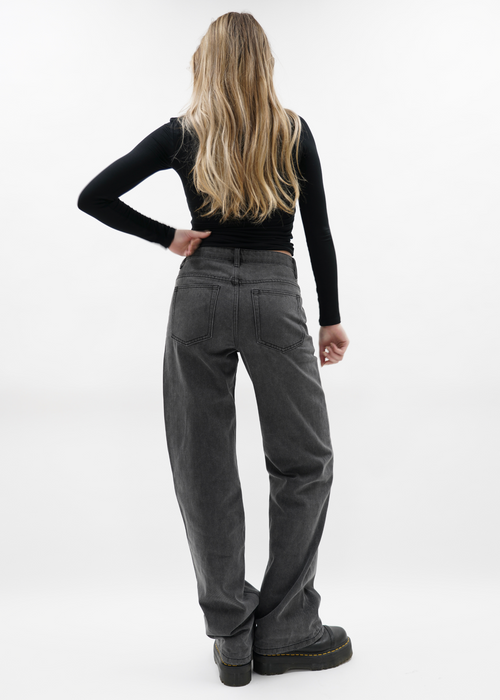 Acht Dark Gray Ramie Mid Wide Waist Straight Denim Jeans