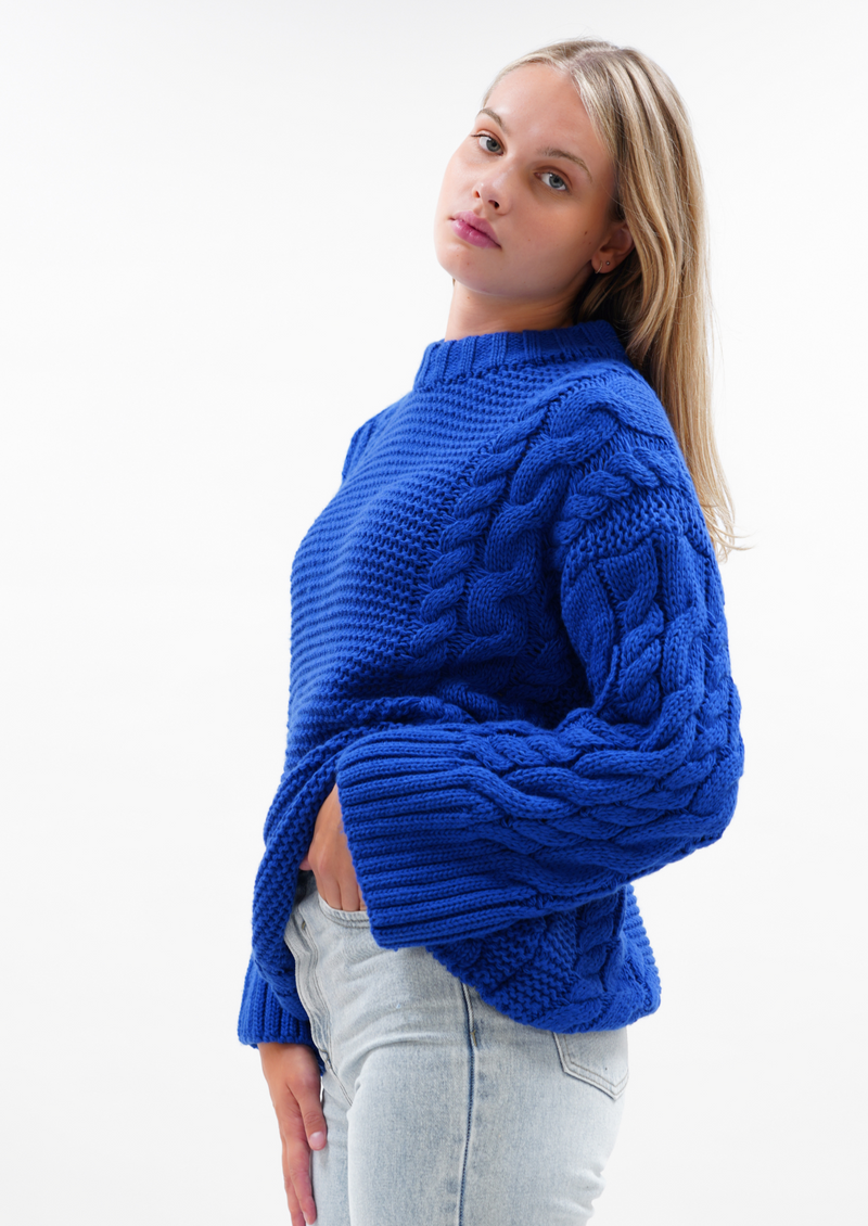 Cable knit electric blue