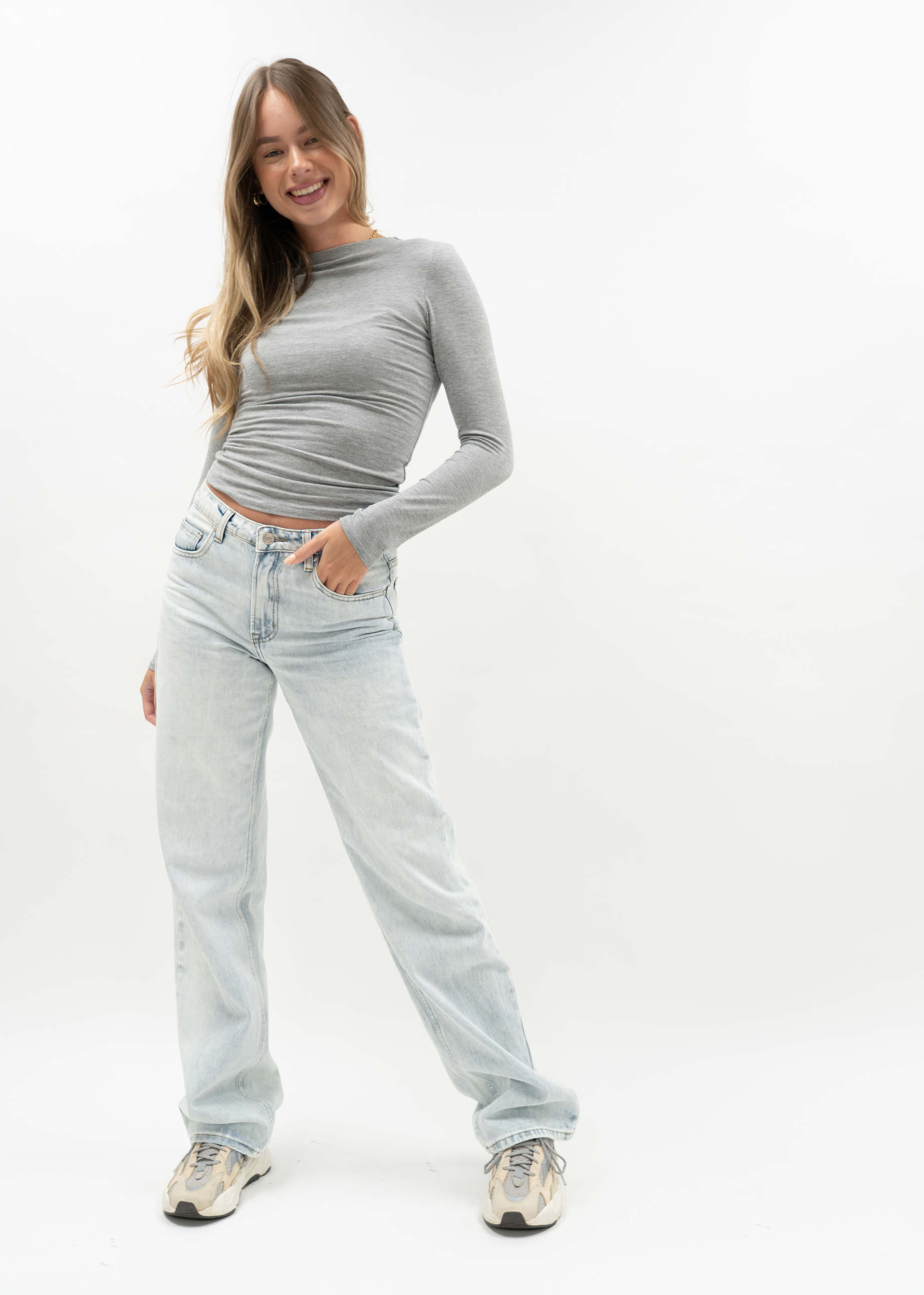 Long sleeve top long light gray