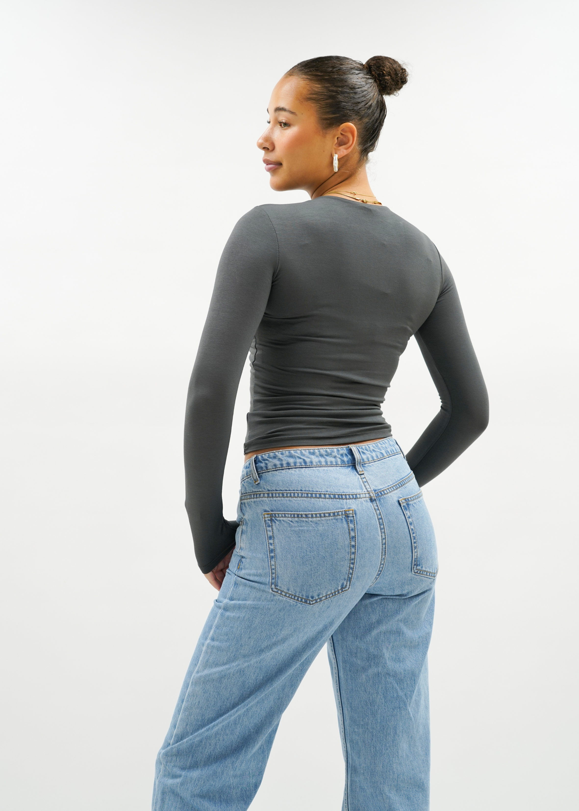 Long sleeve top long charcoal