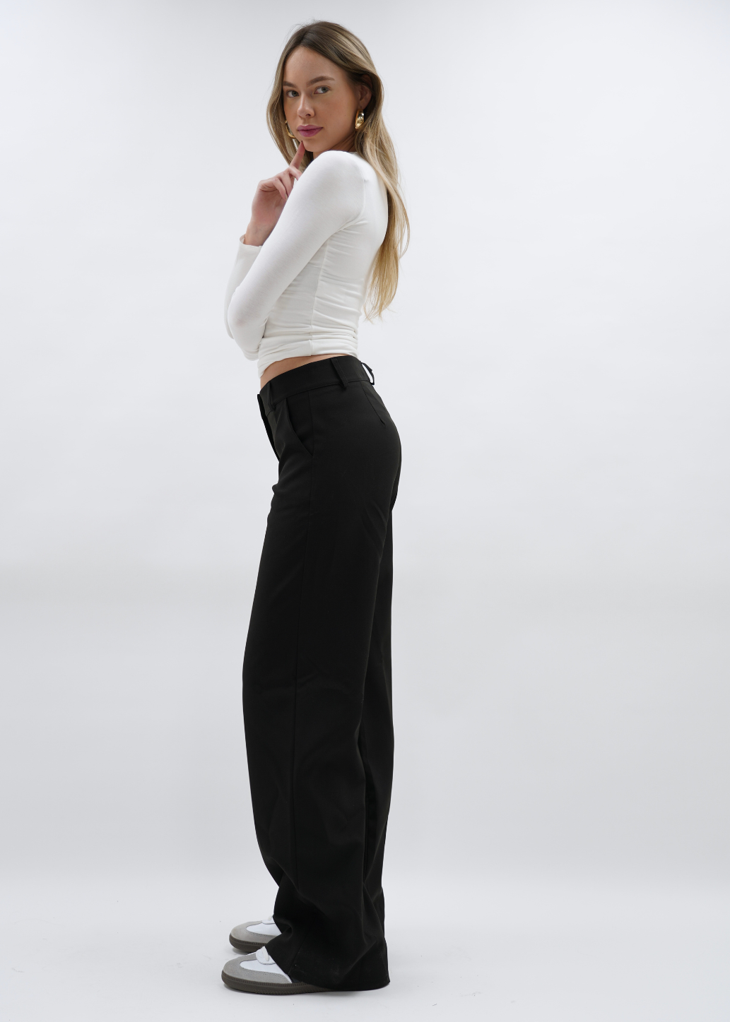 Low/mid waist pants casual black (REGULAR)