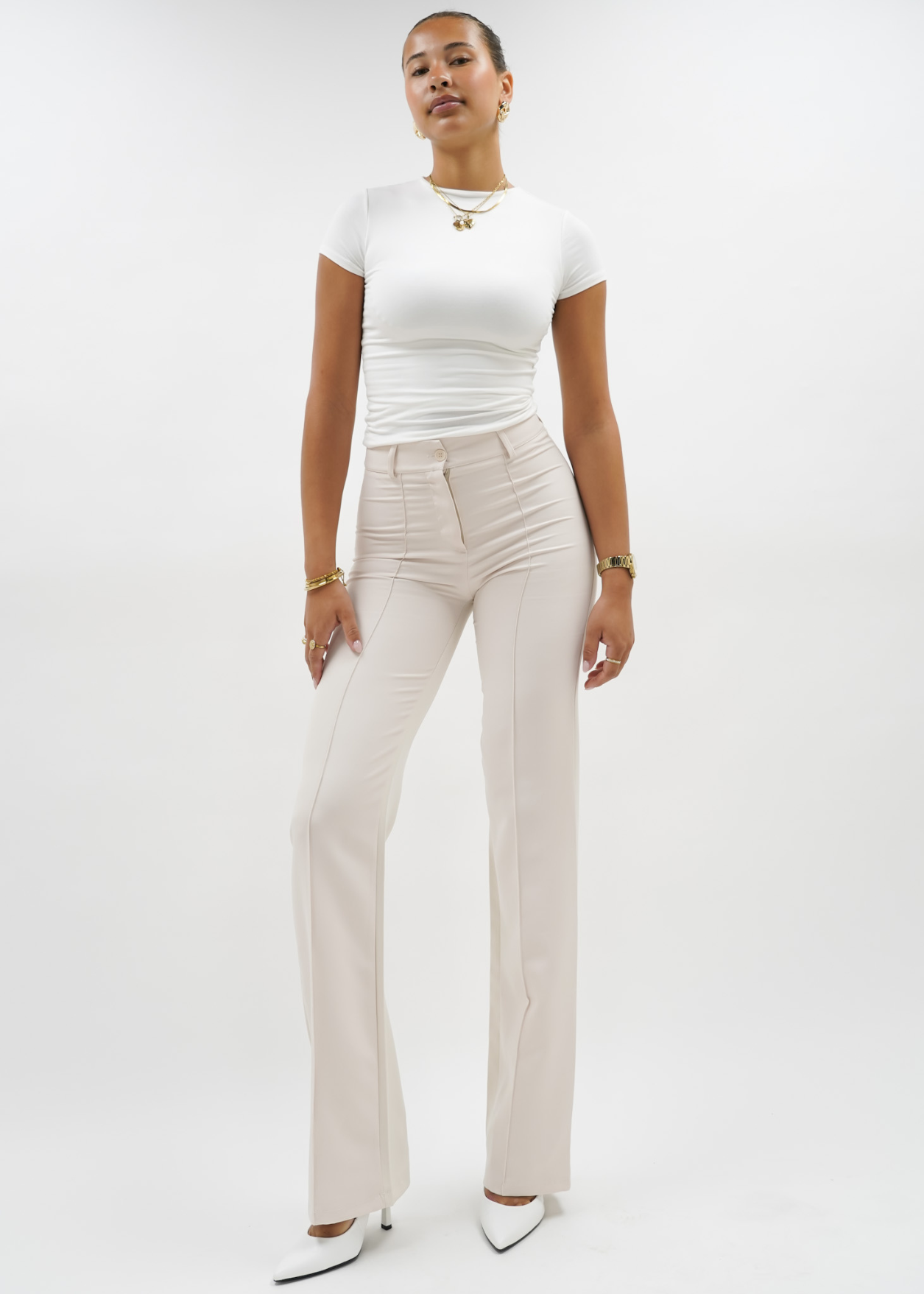 Straight leg pants with pressfold crème (TALL)