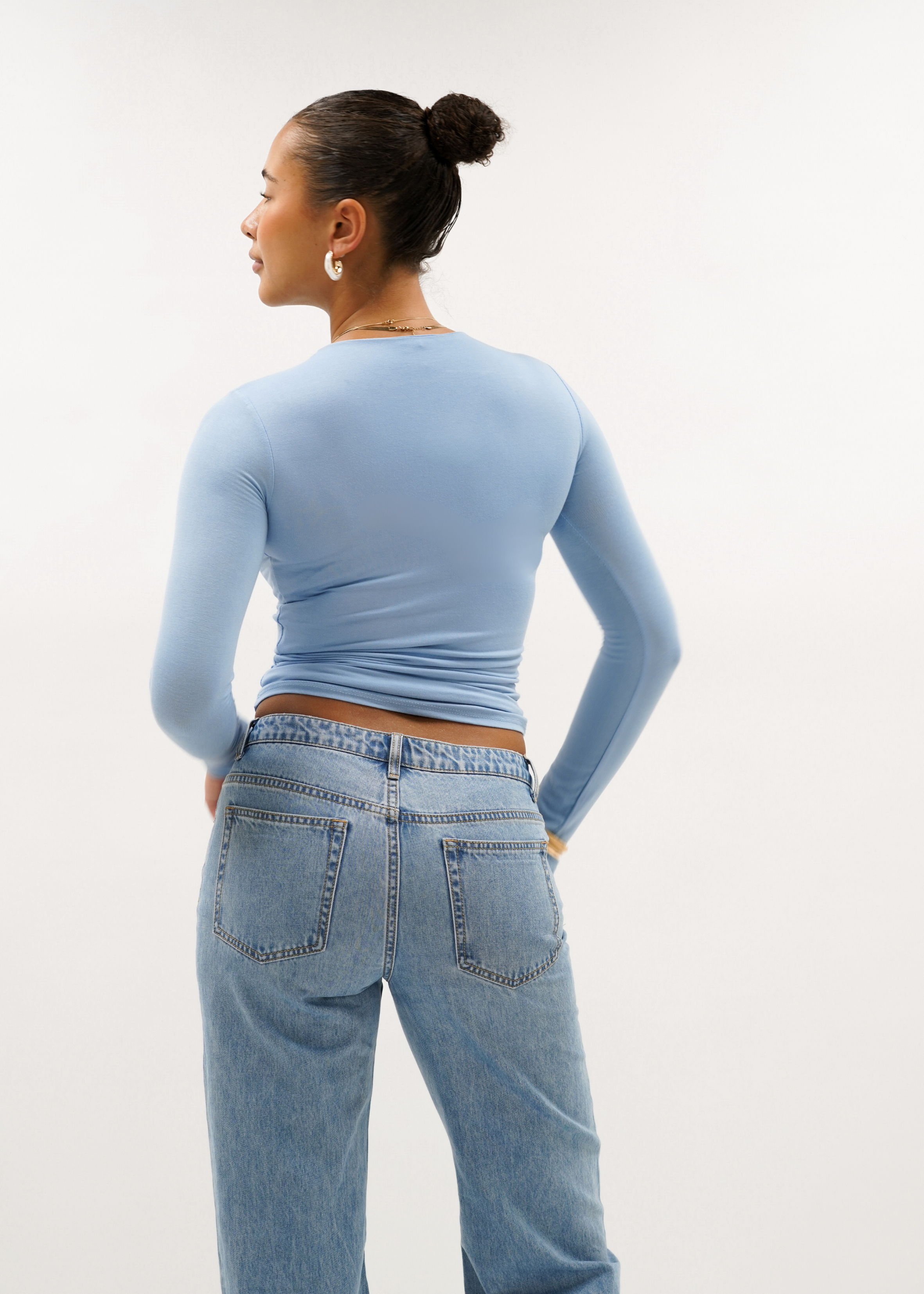 Long sleeve top long light blue