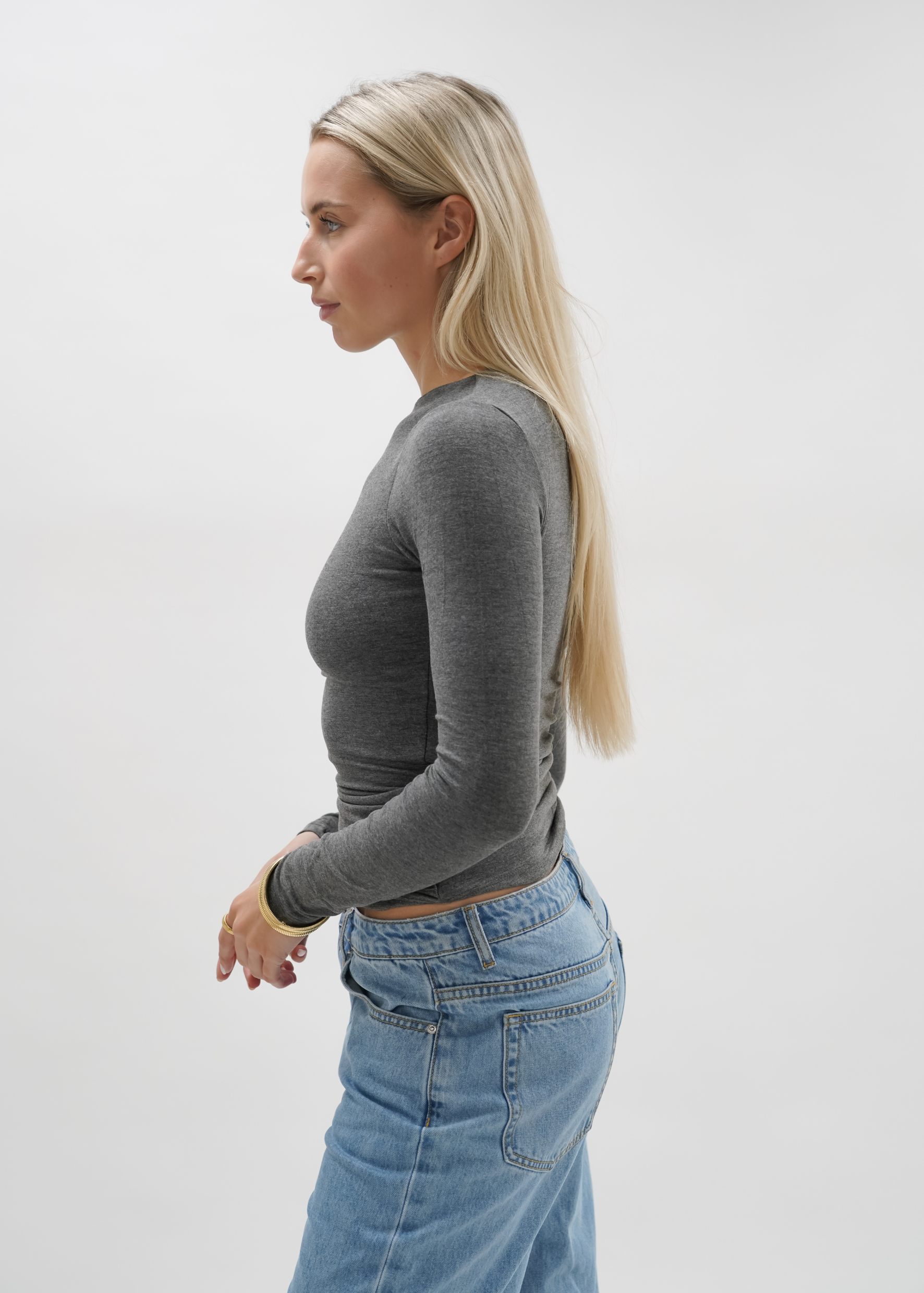 Long sleeve top long dark grey