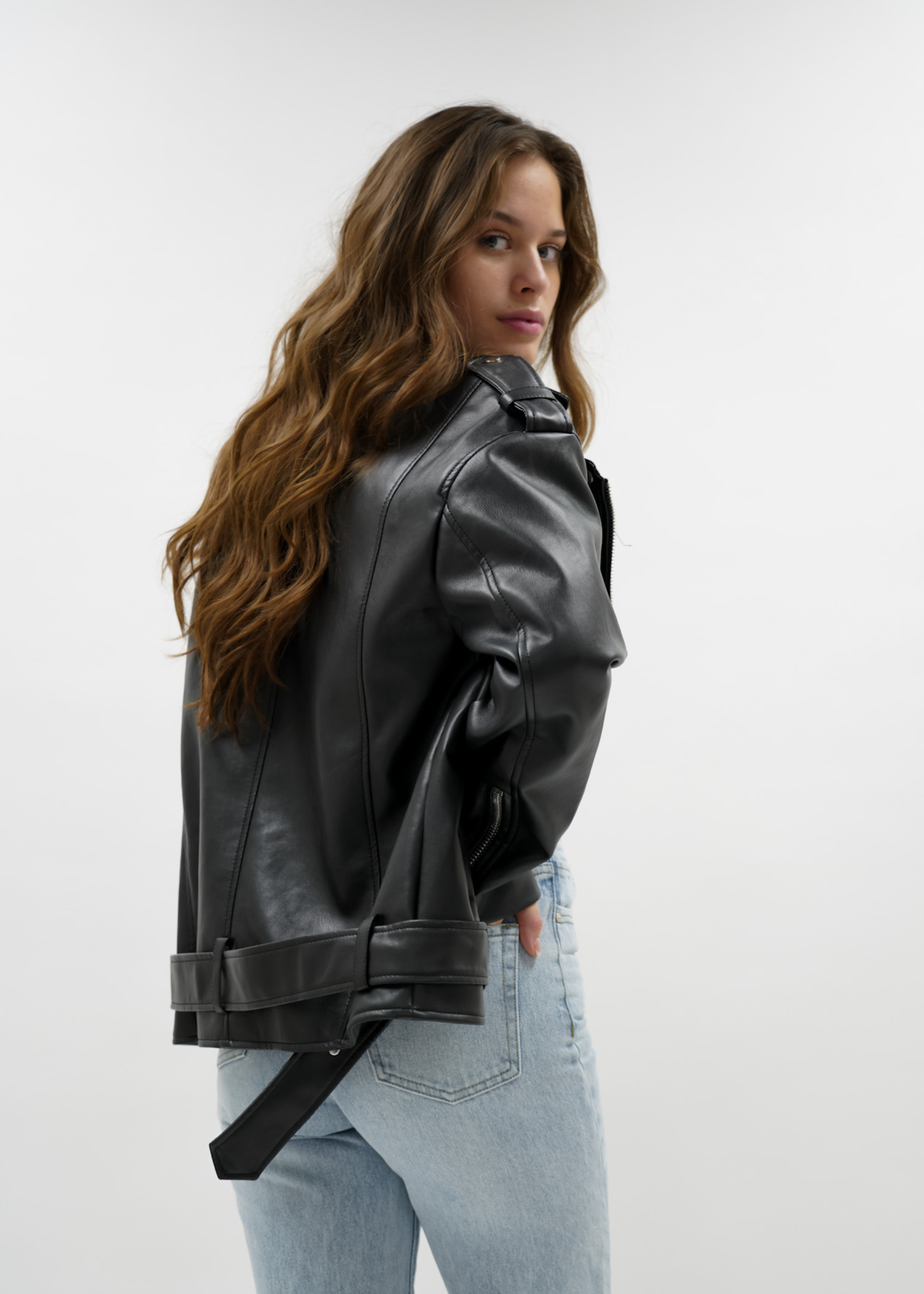 Veste motard surdimensionnée noire