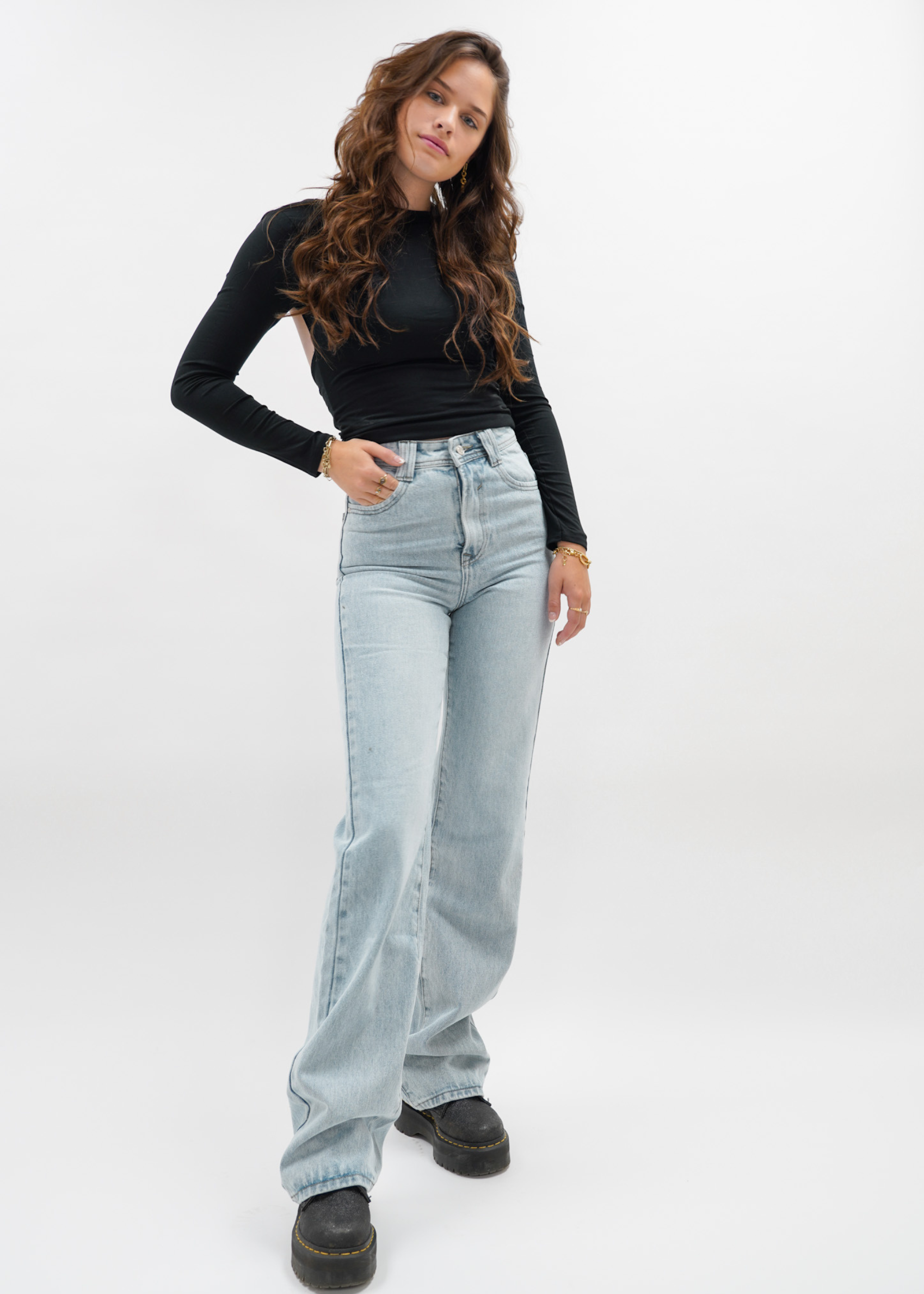 Long sleeve backless top black