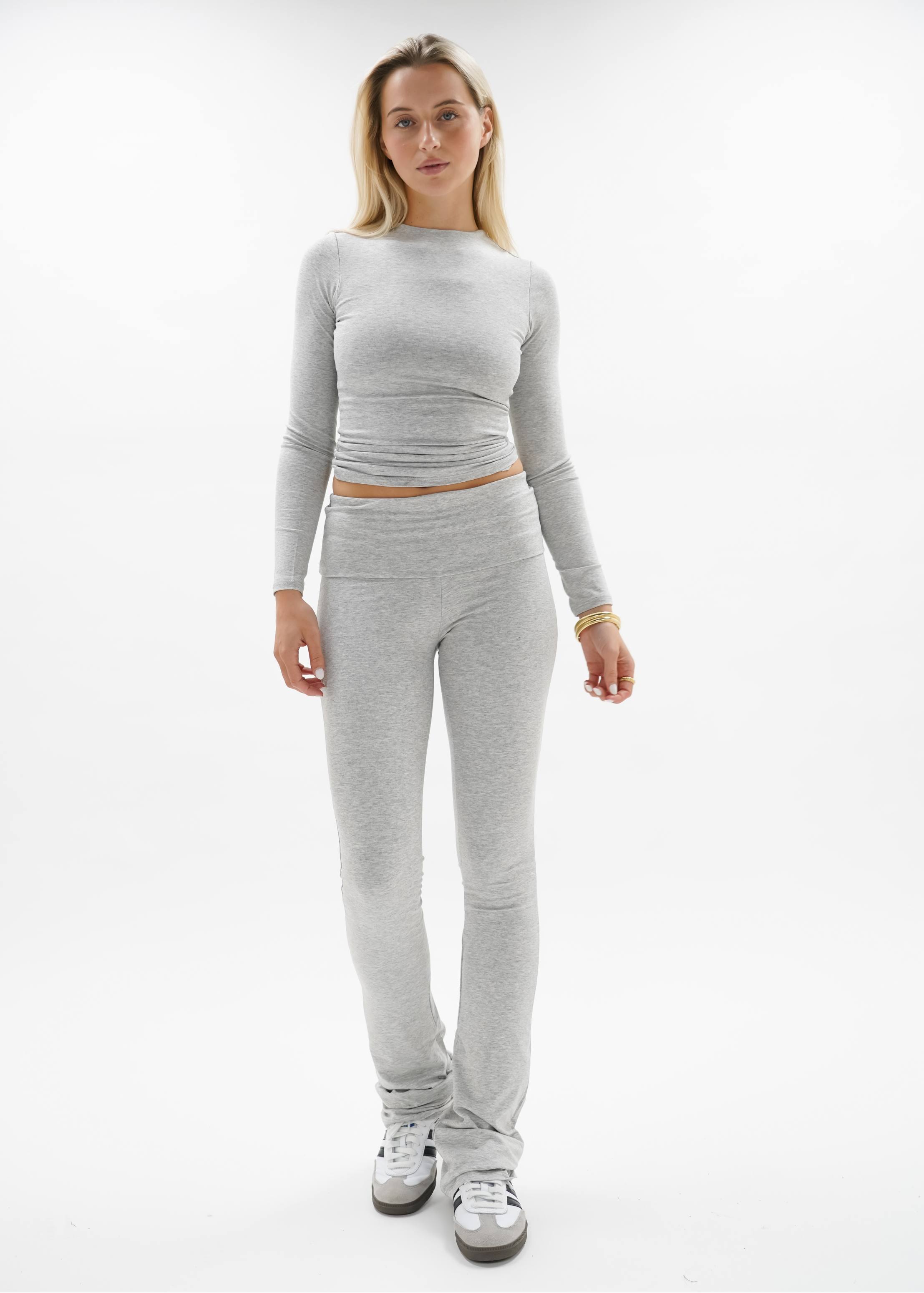 Fold-over flared pants extra light grey melange (TALL)