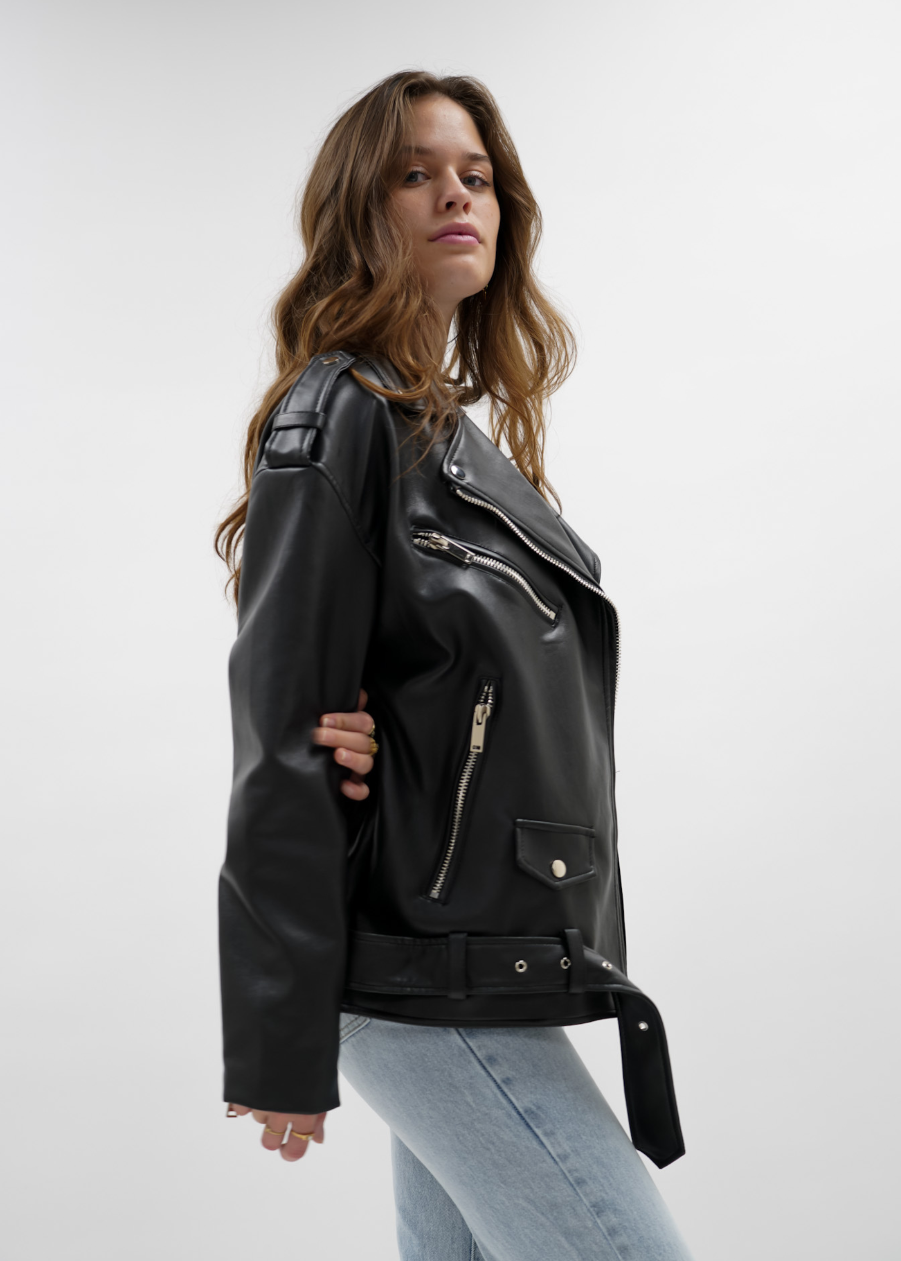 Veste motard surdimensionnée noire