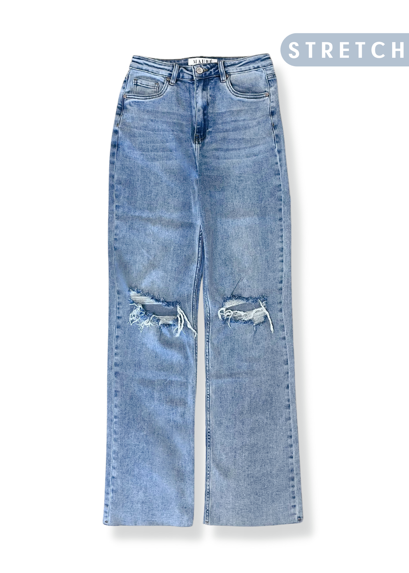 Taille haute jambe droite jeans bleu foncé lavé déchiré