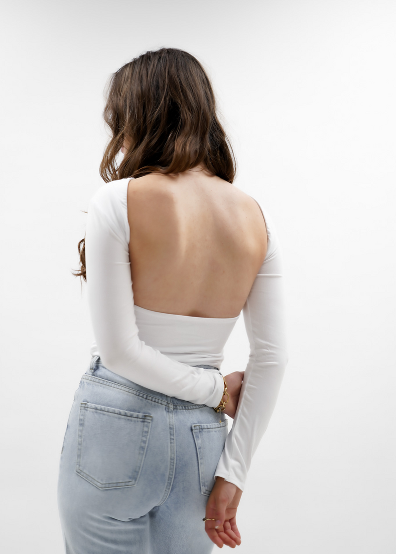 Long sleeve backless top white