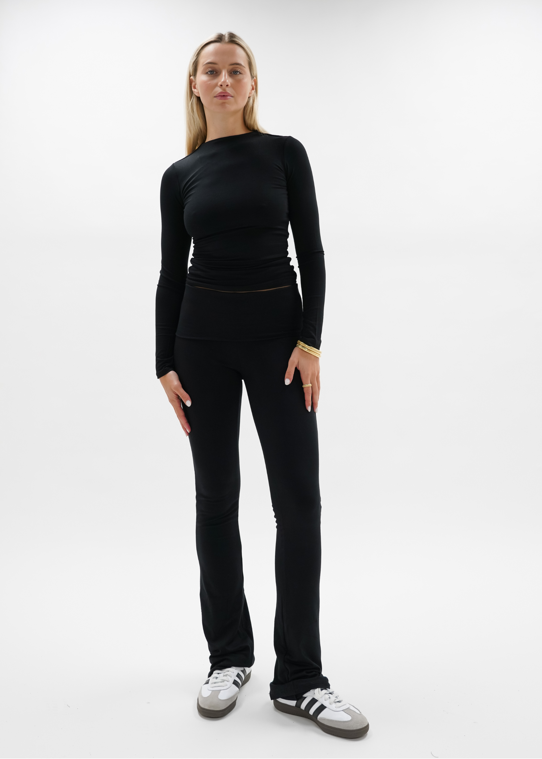 Fold-over flared pants black(TALL)