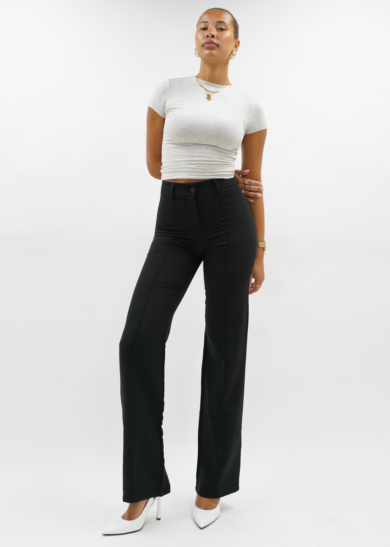 Straight leg pants with pressfold black (TALL)