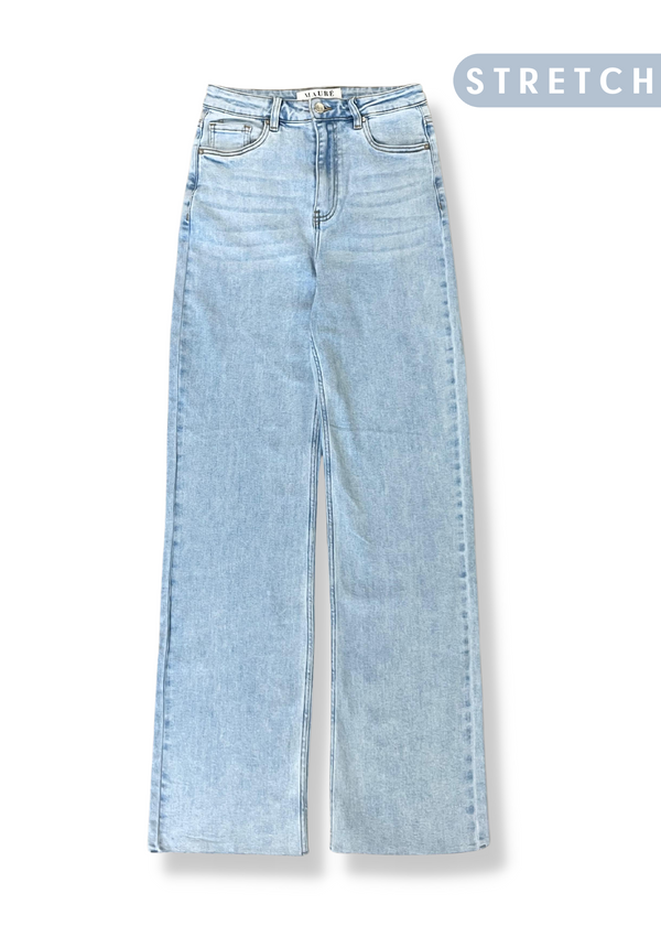 High waist straight leg jeans light washed blue