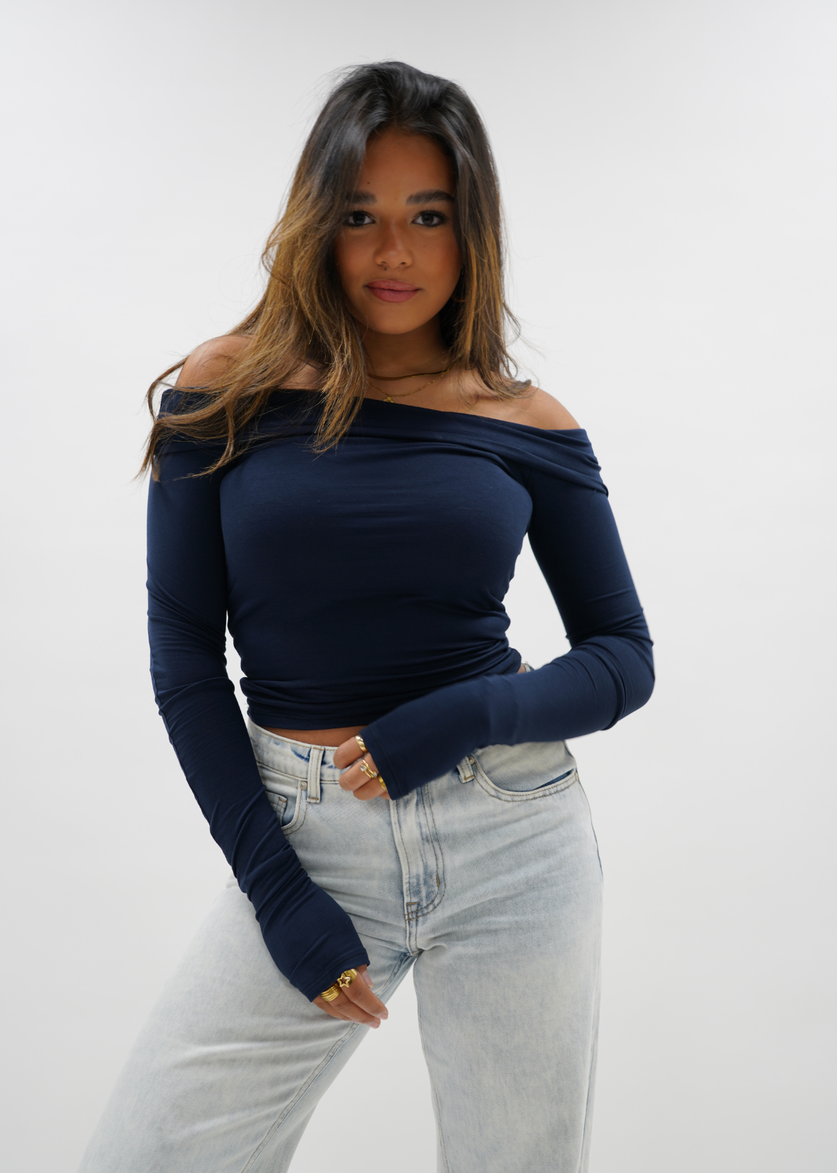 Off shoulder top night blue Maur