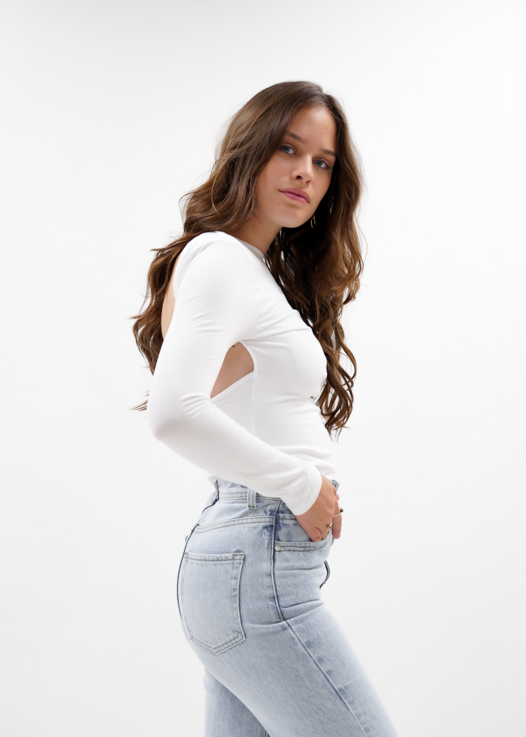 Long sleeve backless top white