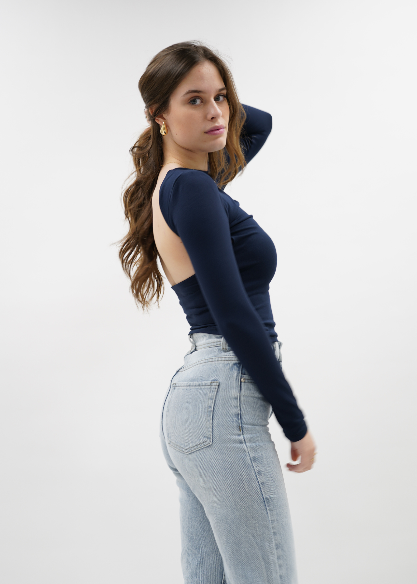 Long sleeve backless top Night blue