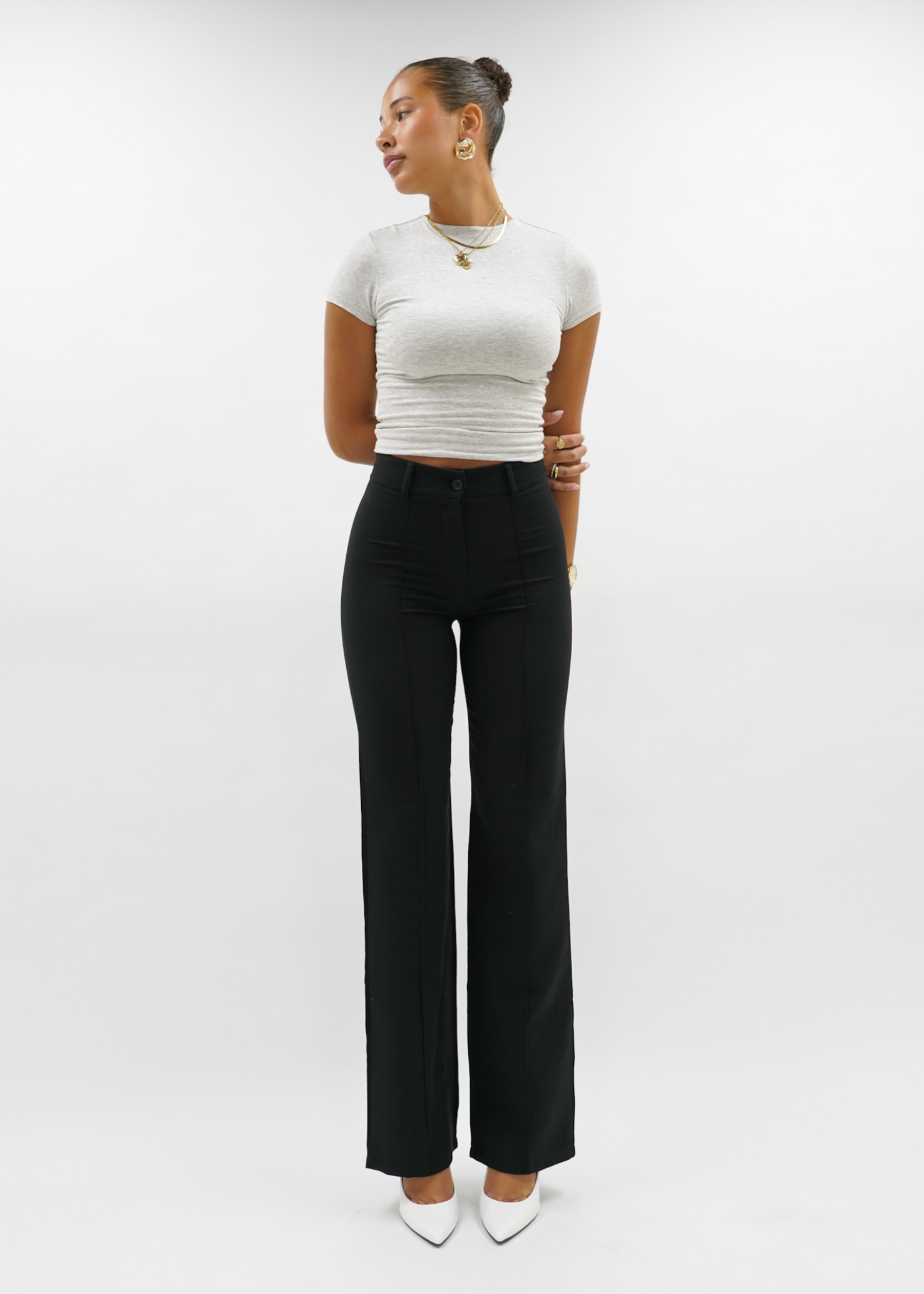 Straight leg pants with pressfold black (TALL)