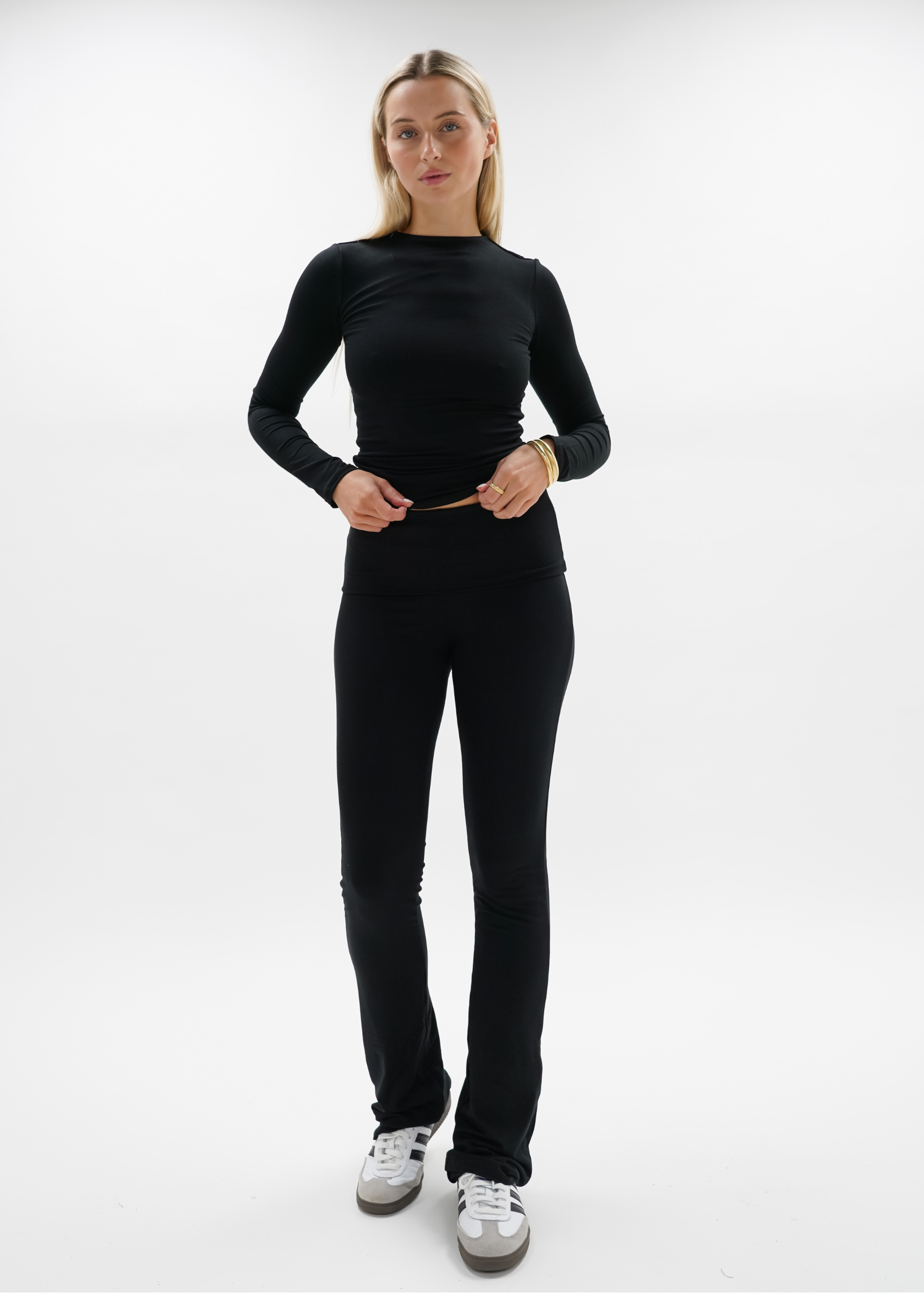 Fold-over flared pants black(TALL)