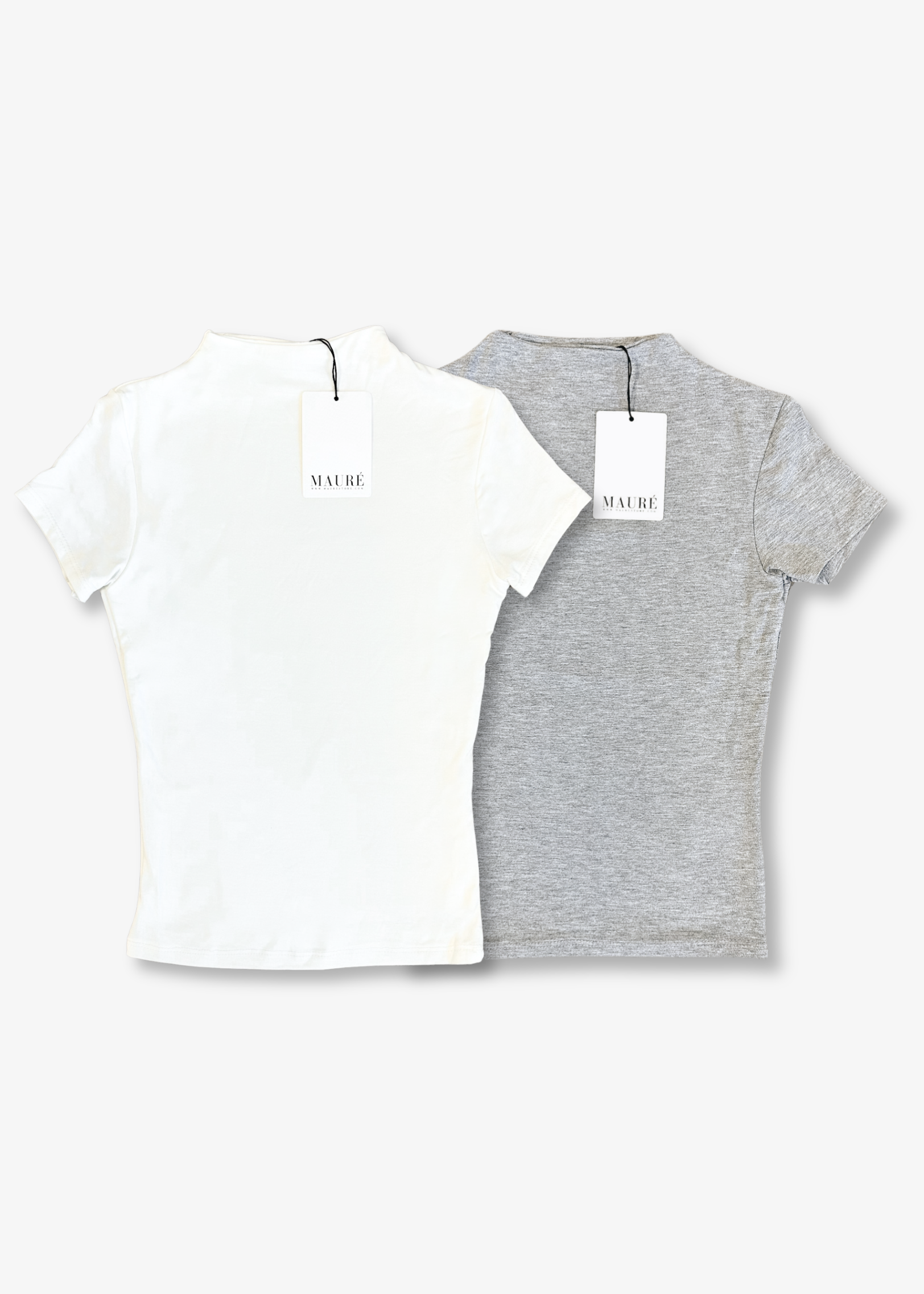 2-pack short sleeve tops long (classy) & off-white & Light grey melange
