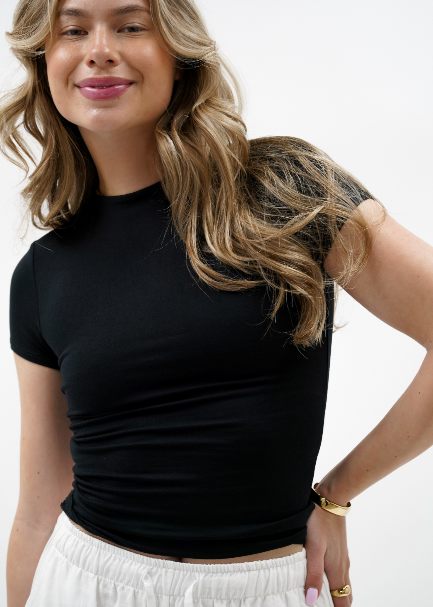 Short sleeve top long black