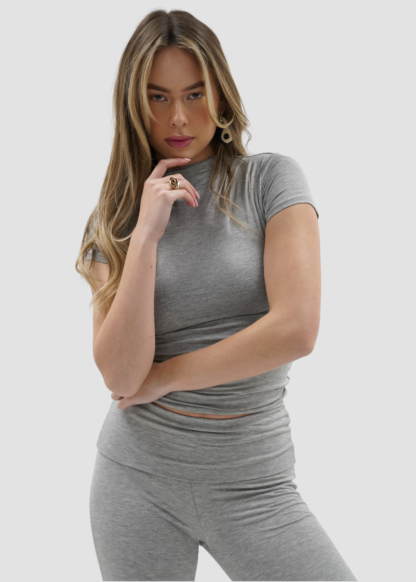 Short sleeve top long light grey melange (classy)