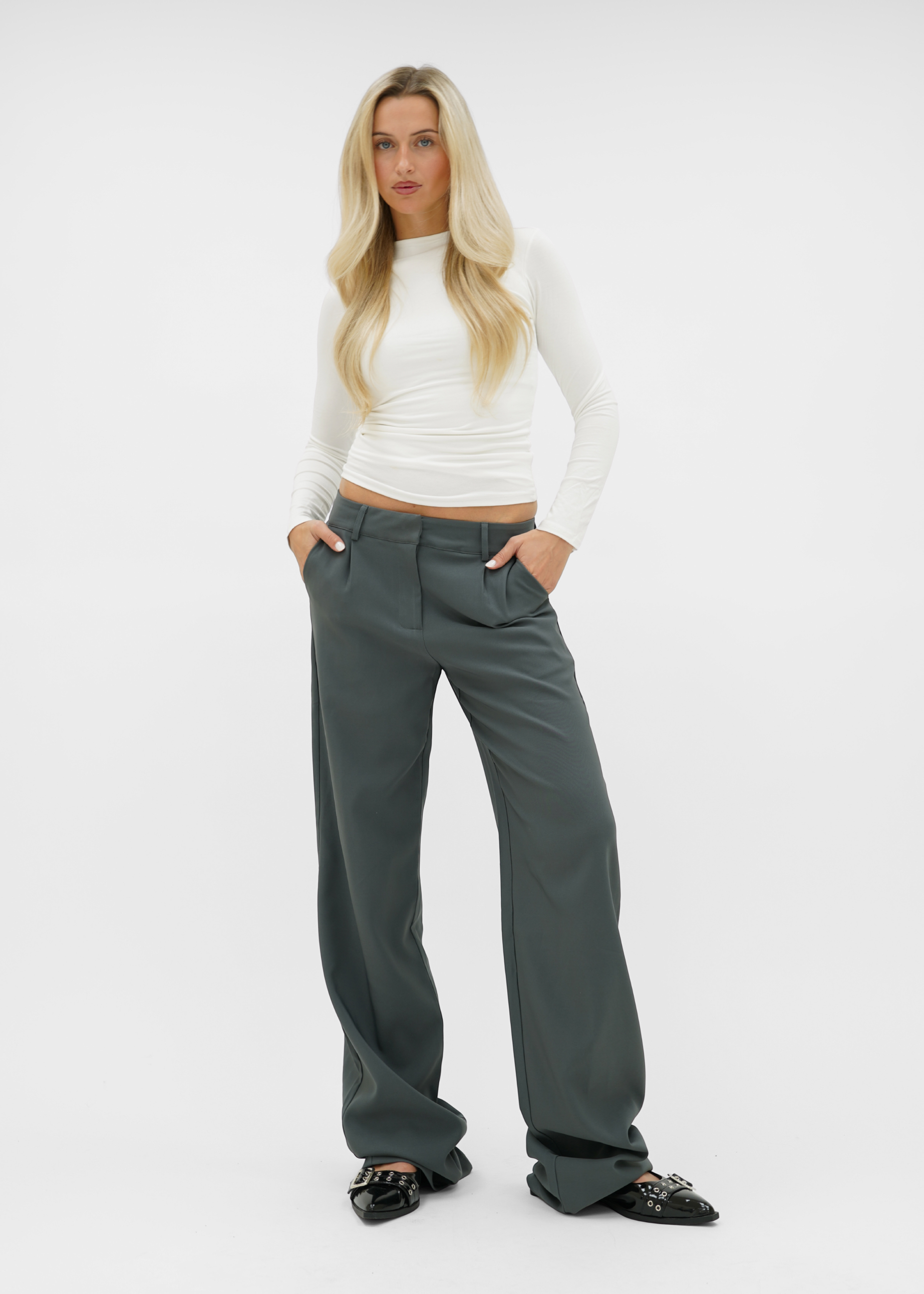 Low/mid waist wide leg pants casual charcoal (tall)