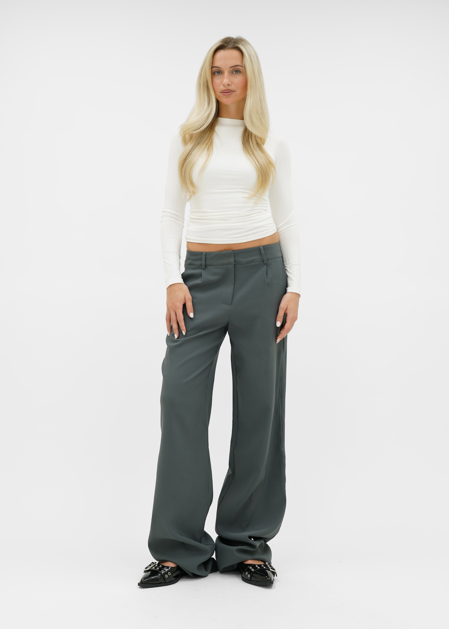 Low/mid waist wide leg pants casual charcoal (tall)