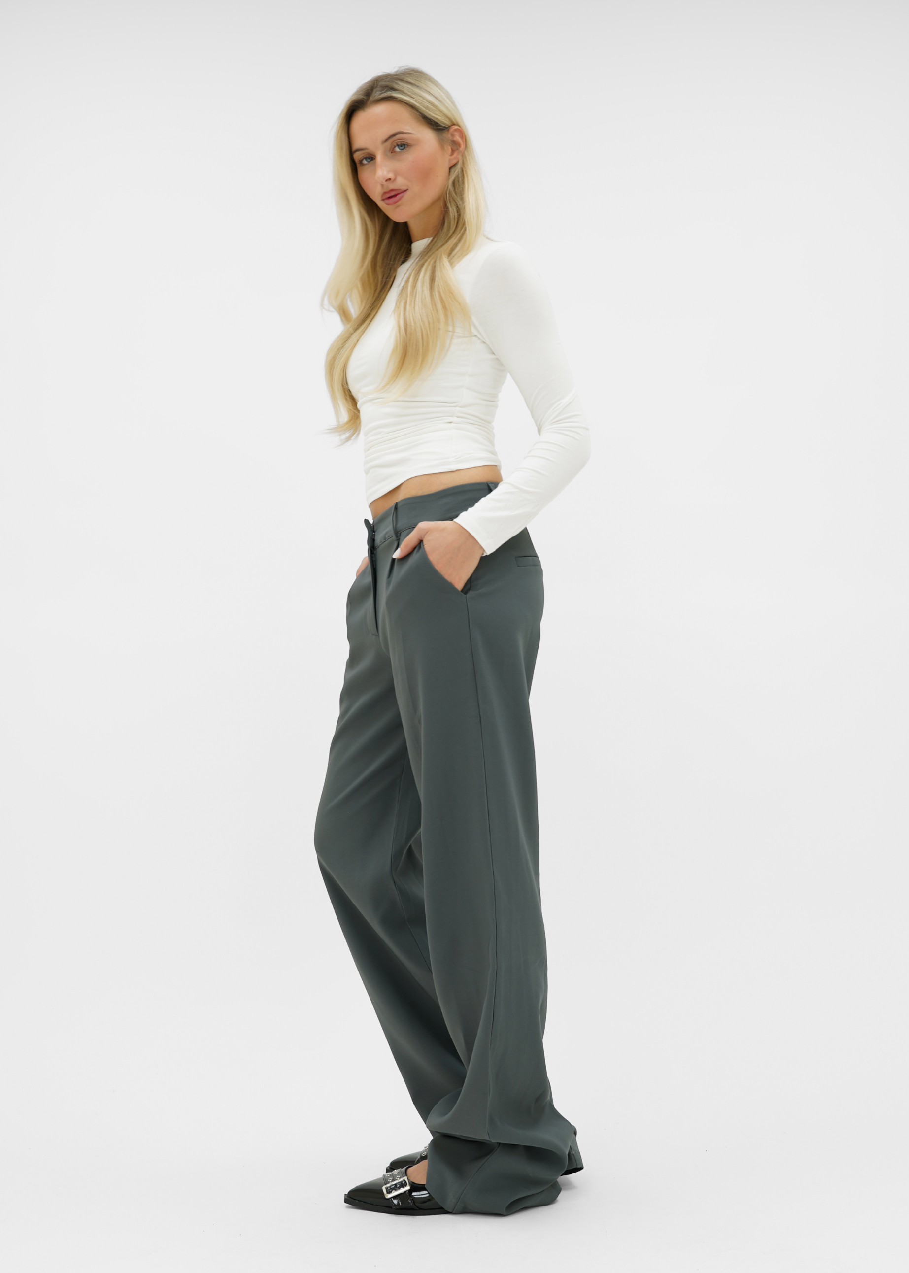 Low/mid waist wide leg pants casual charcoal (tall)