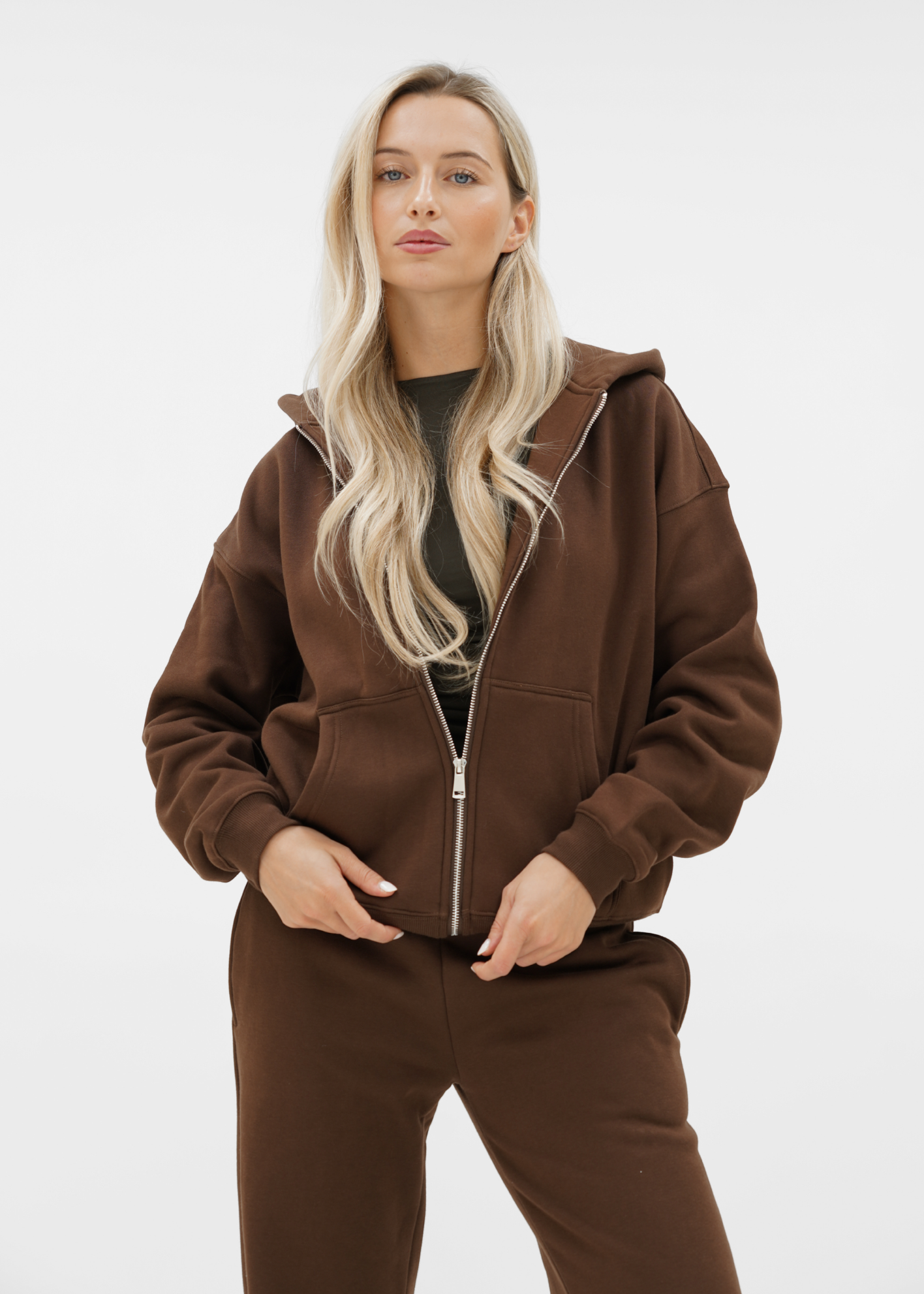 Basic zip hoodie chocolate brown (tall)
